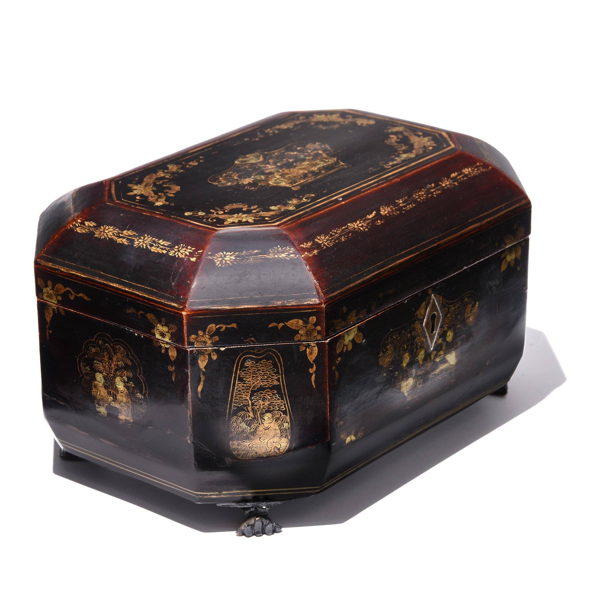 Black Lacquer Canton Export Tea Caddy - Qing Dynasty, Early 19thC - Image 5