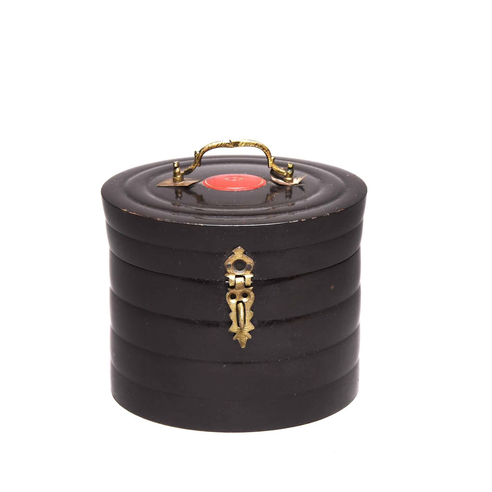 Regency Style Black Lacquer Pot From Rajasthan - 19th Century