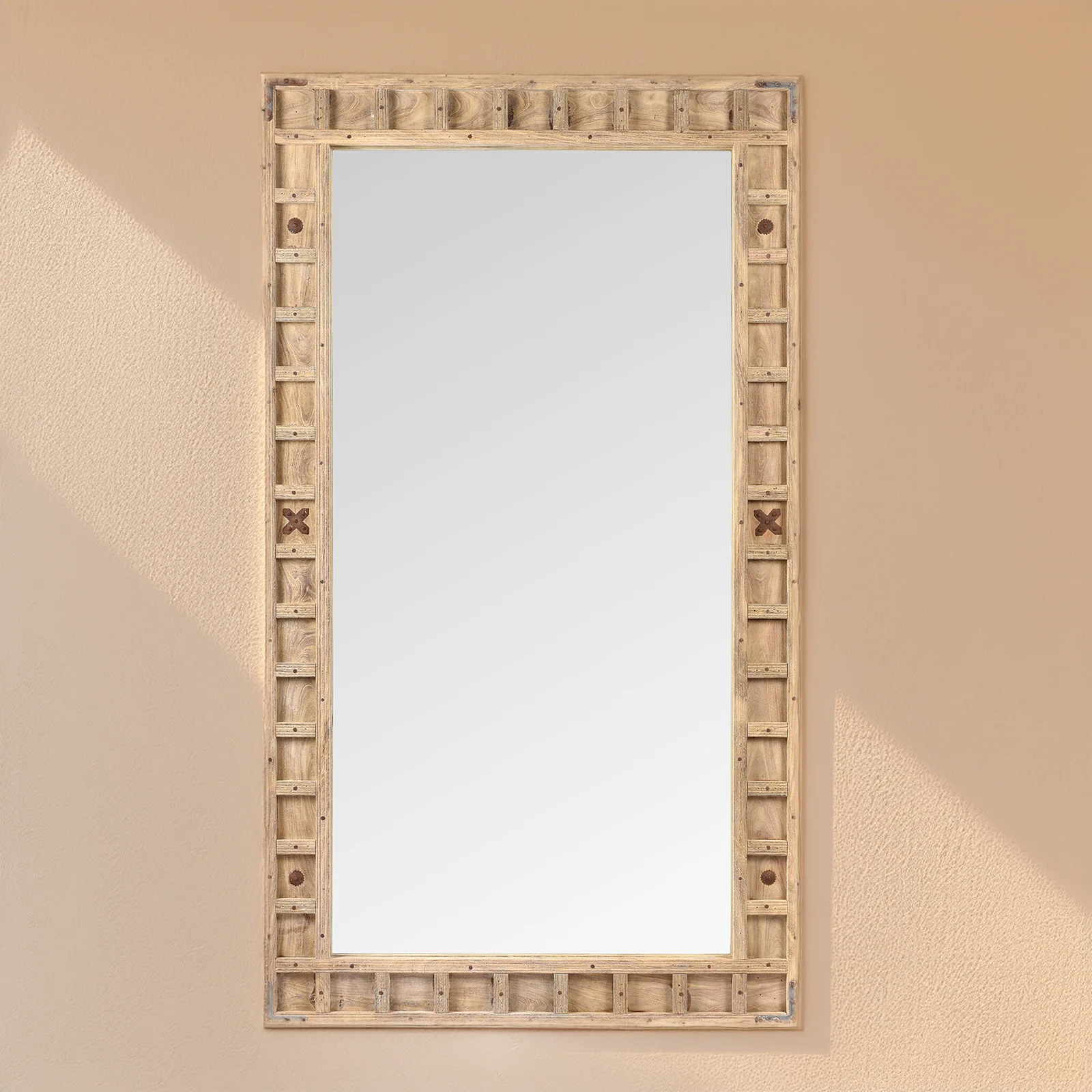 Rustic Bleached Wooden Mirror From Rajasthan