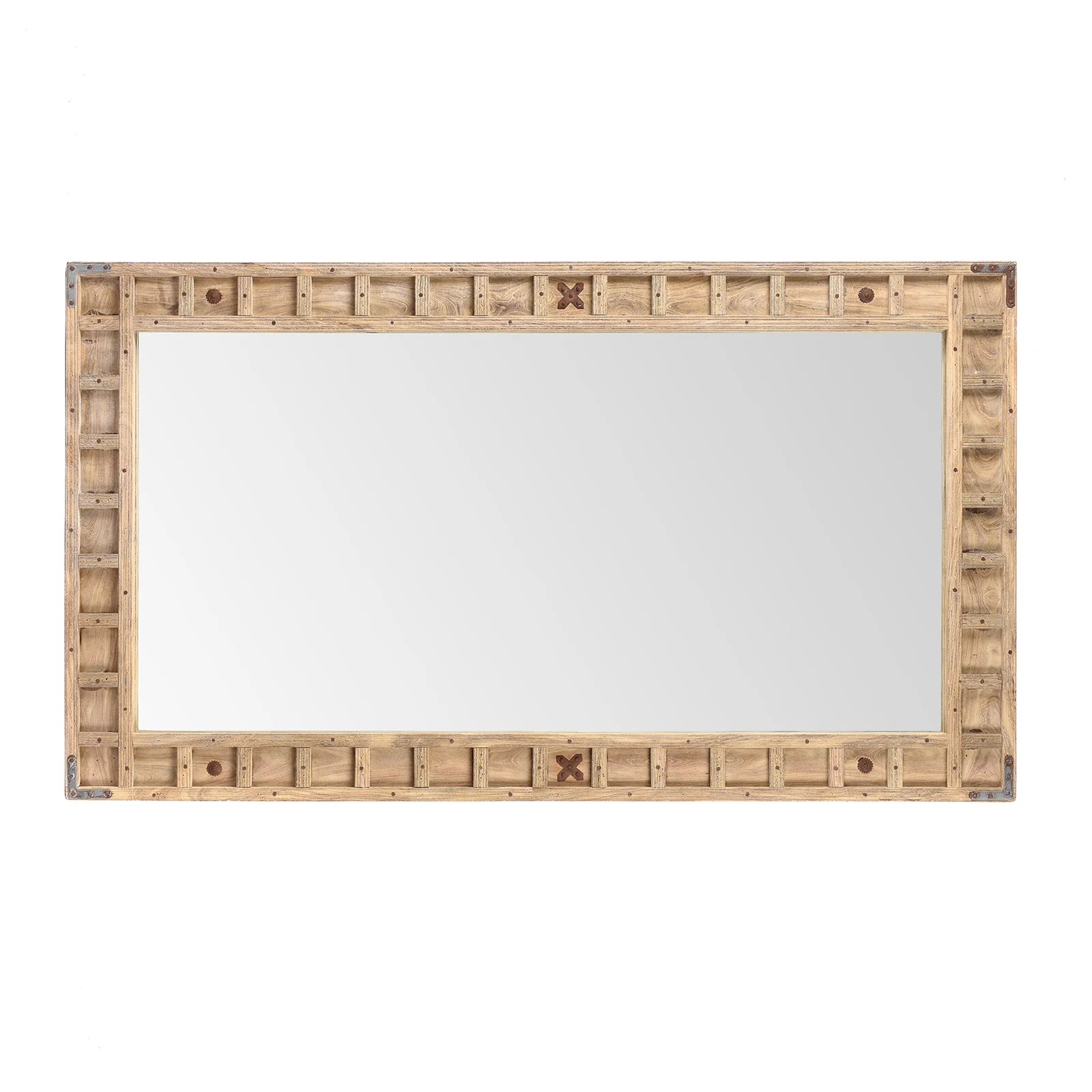Rustic Bleached Wooden Mirror From Rajasthan - Image 2