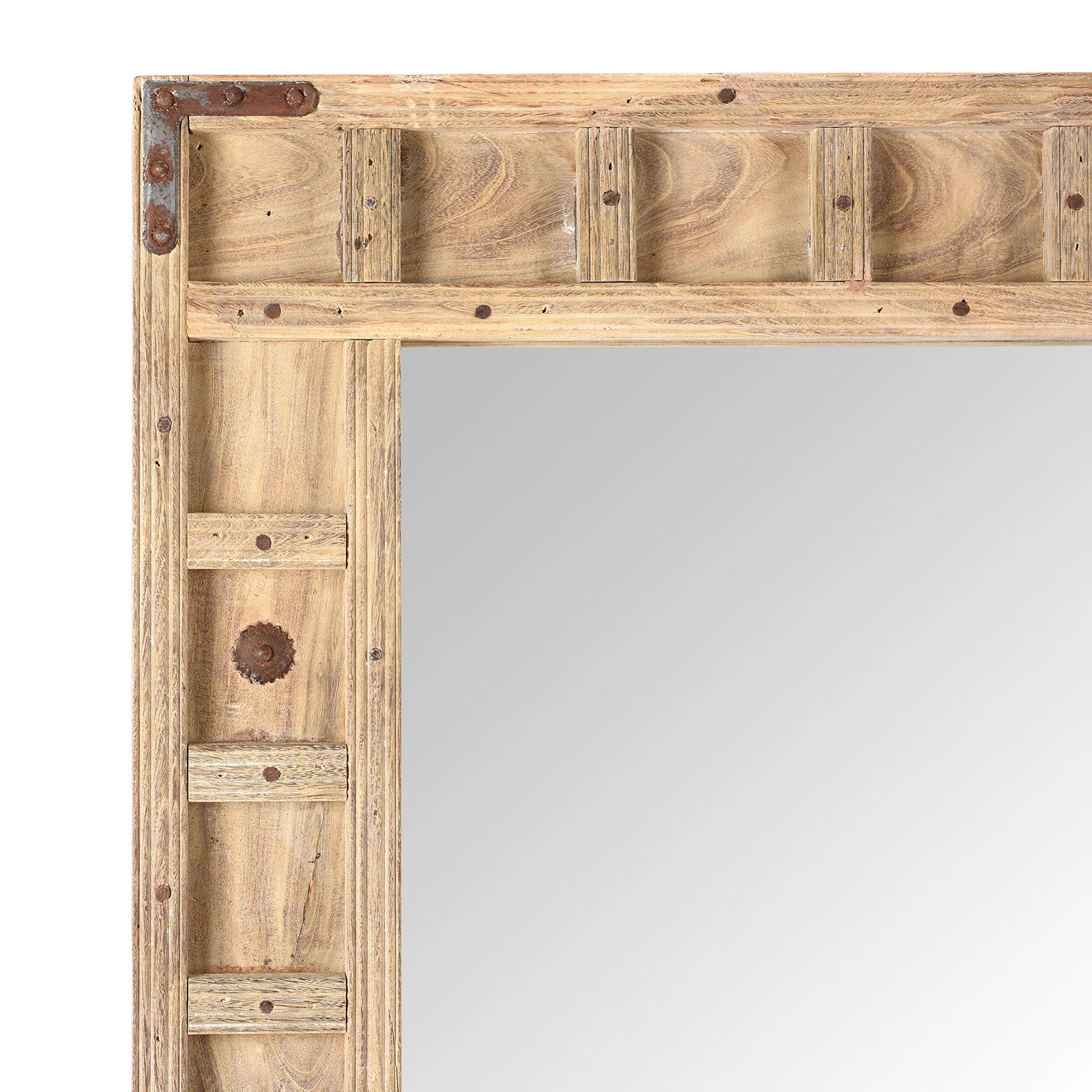 Rustic Bleached Wooden Mirror From Rajasthan - Image 3