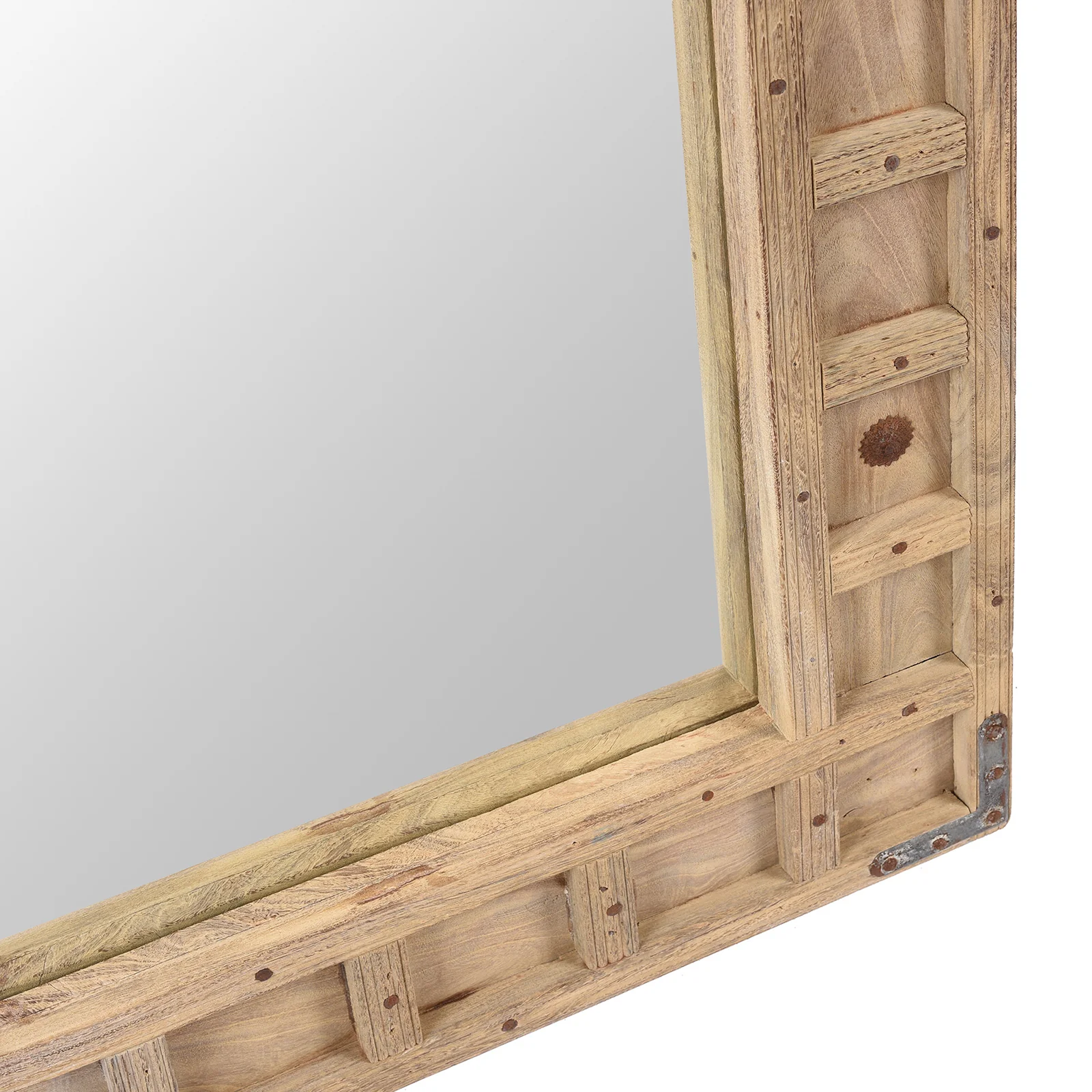 Rustic Bleached Wooden Mirror From Rajasthan - Image 4