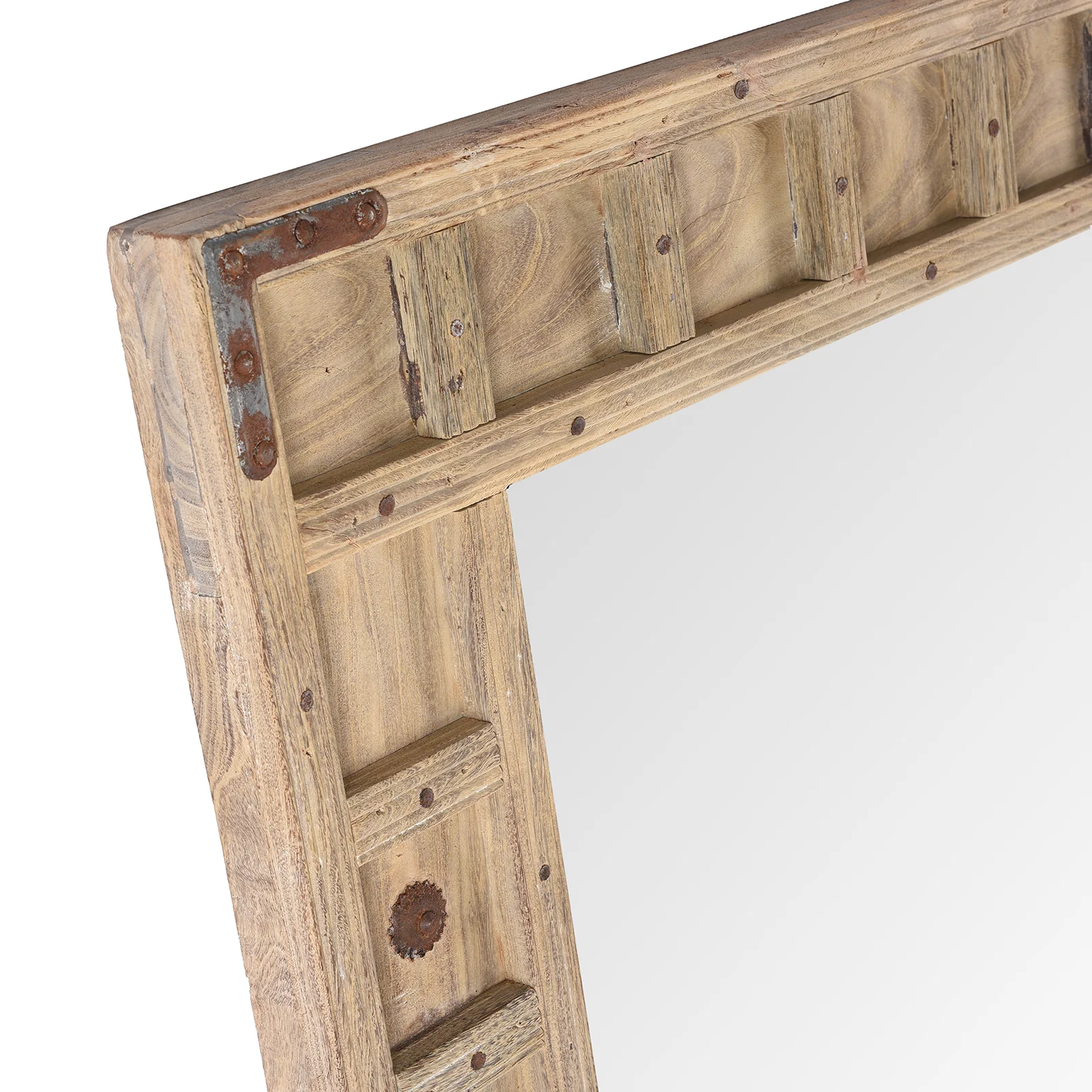 Rustic Bleached Wooden Mirror From Rajasthan - Image 5