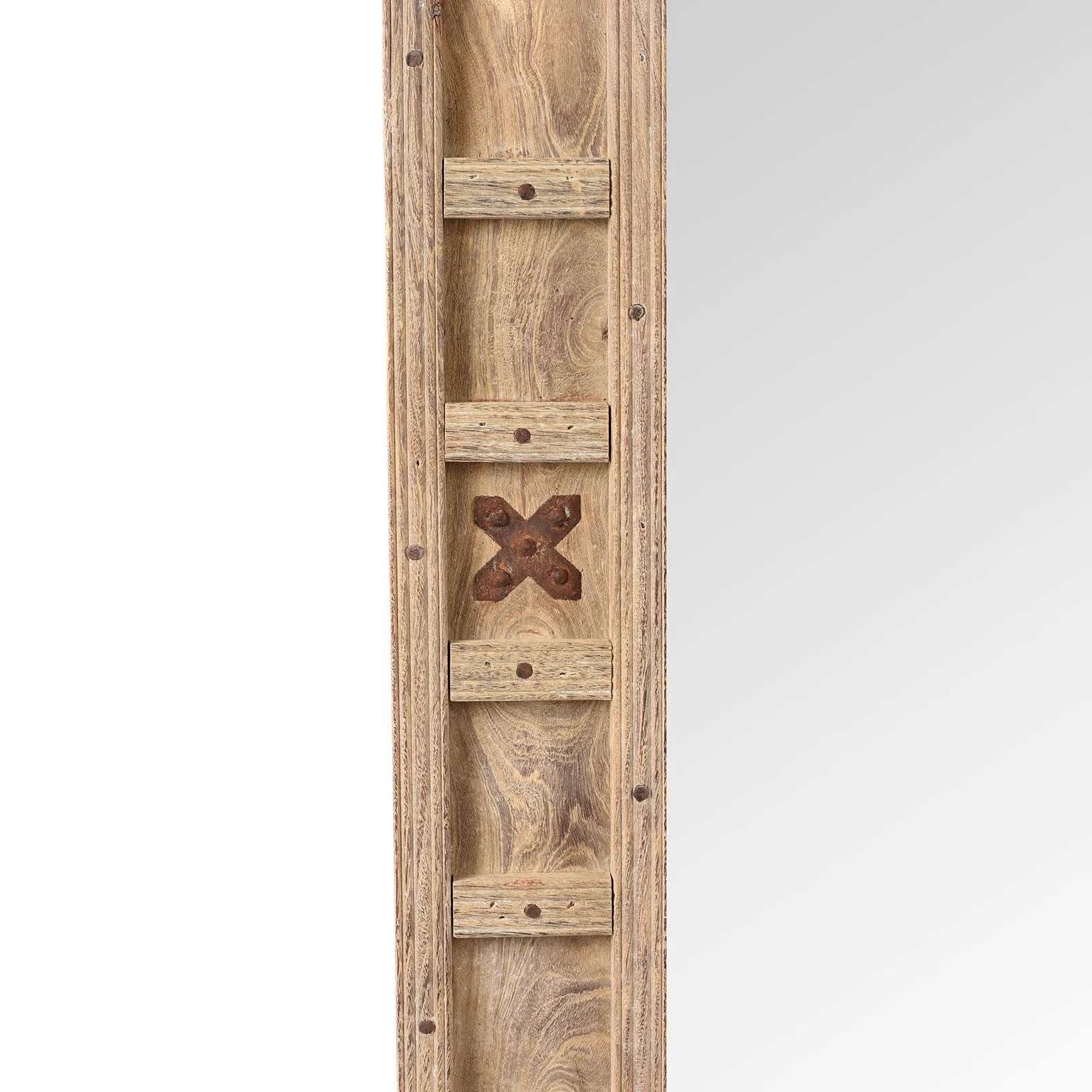 Rustic Bleached Wooden Mirror From Rajasthan - Image 6