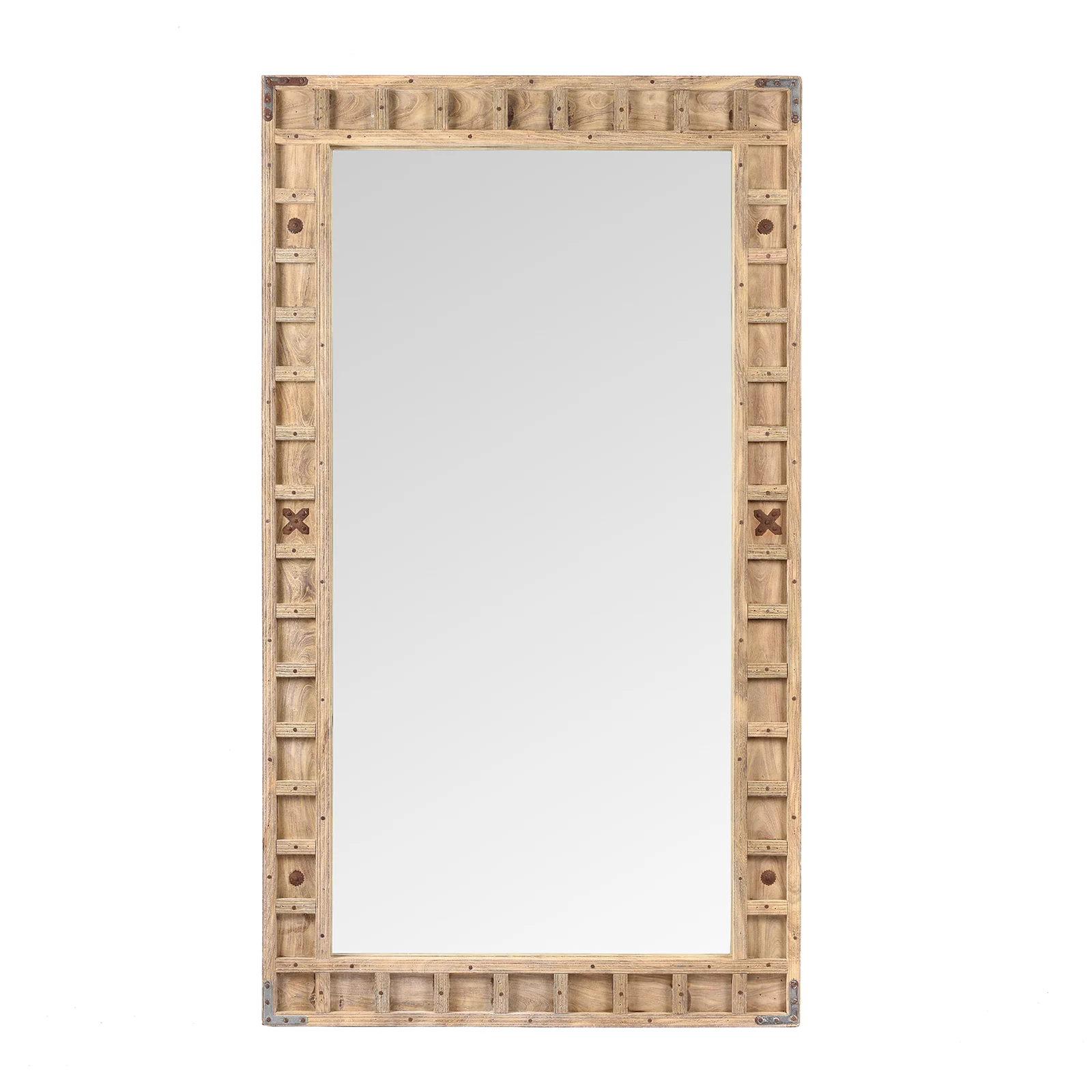 Rustic Bleached Wooden Mirror From Rajasthan - Image 7