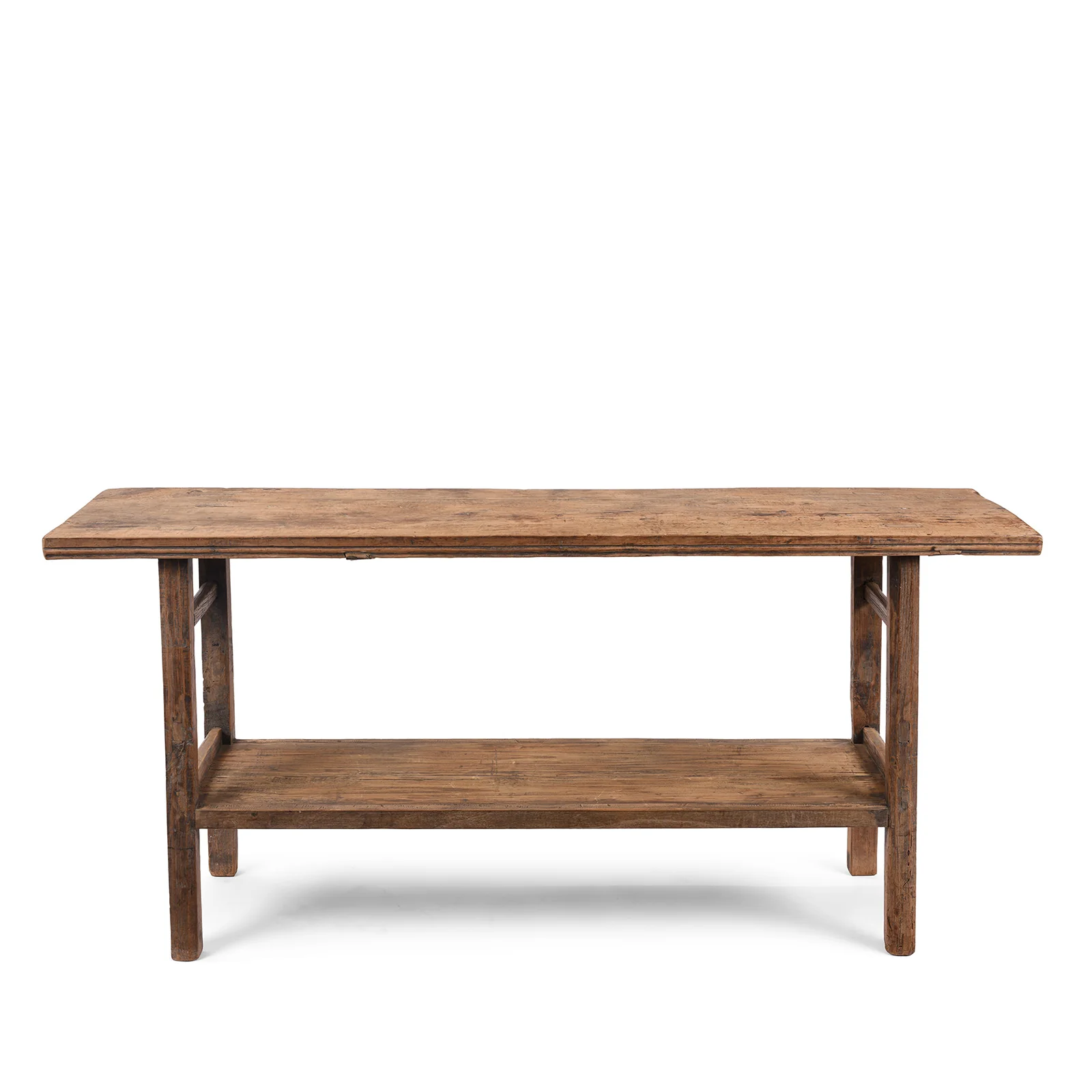 Bleached Farmhouse Console Table With Shelf - Ca 1920