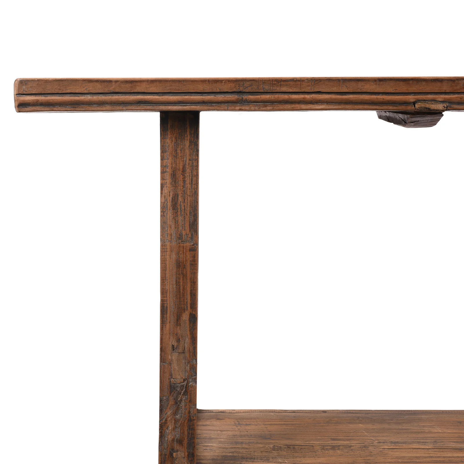 Bleached Farmhouse Console Table With Shelf - Ca 1920 - Image 2