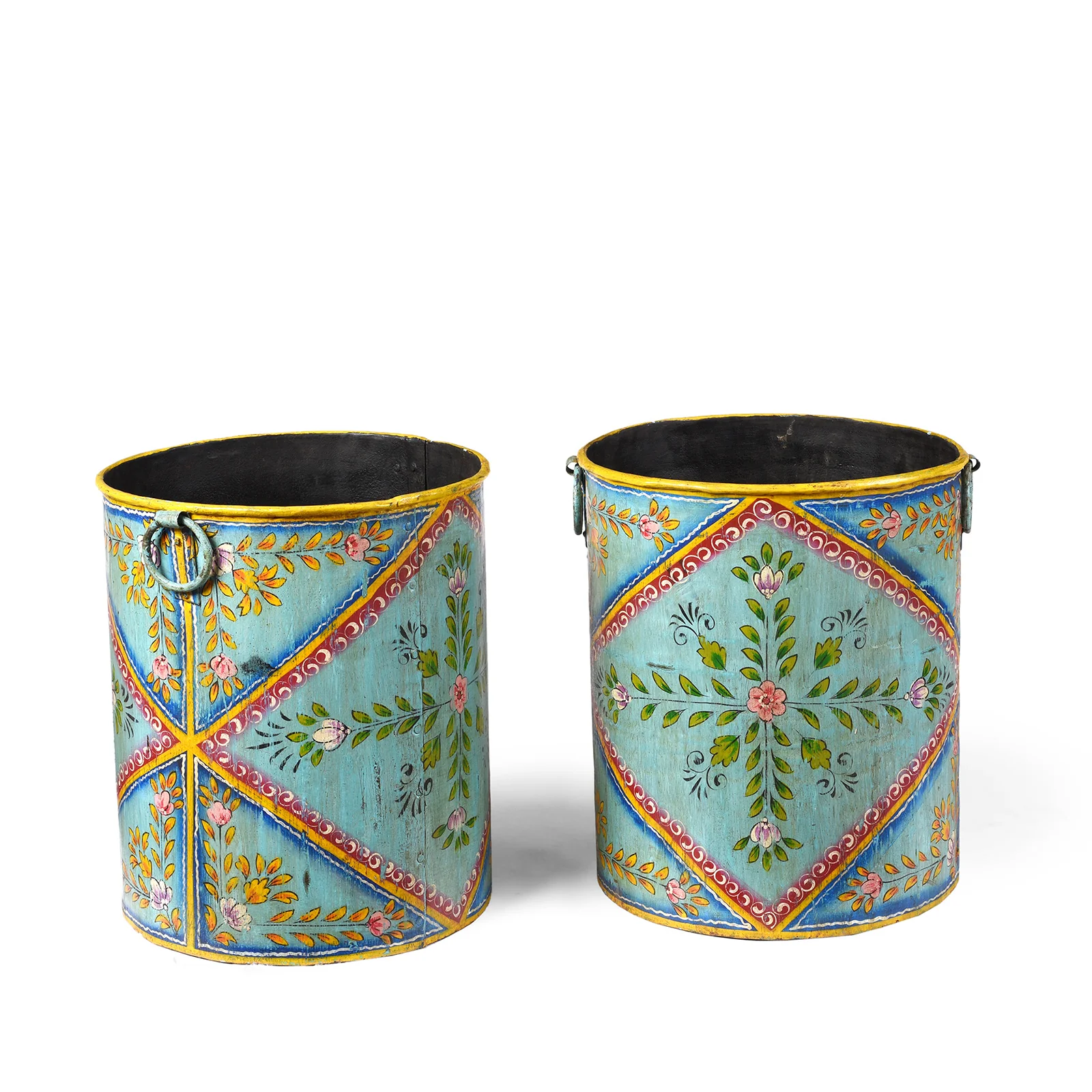 Blue Floral Rajasthani Metal Bin / Planter - Image 2