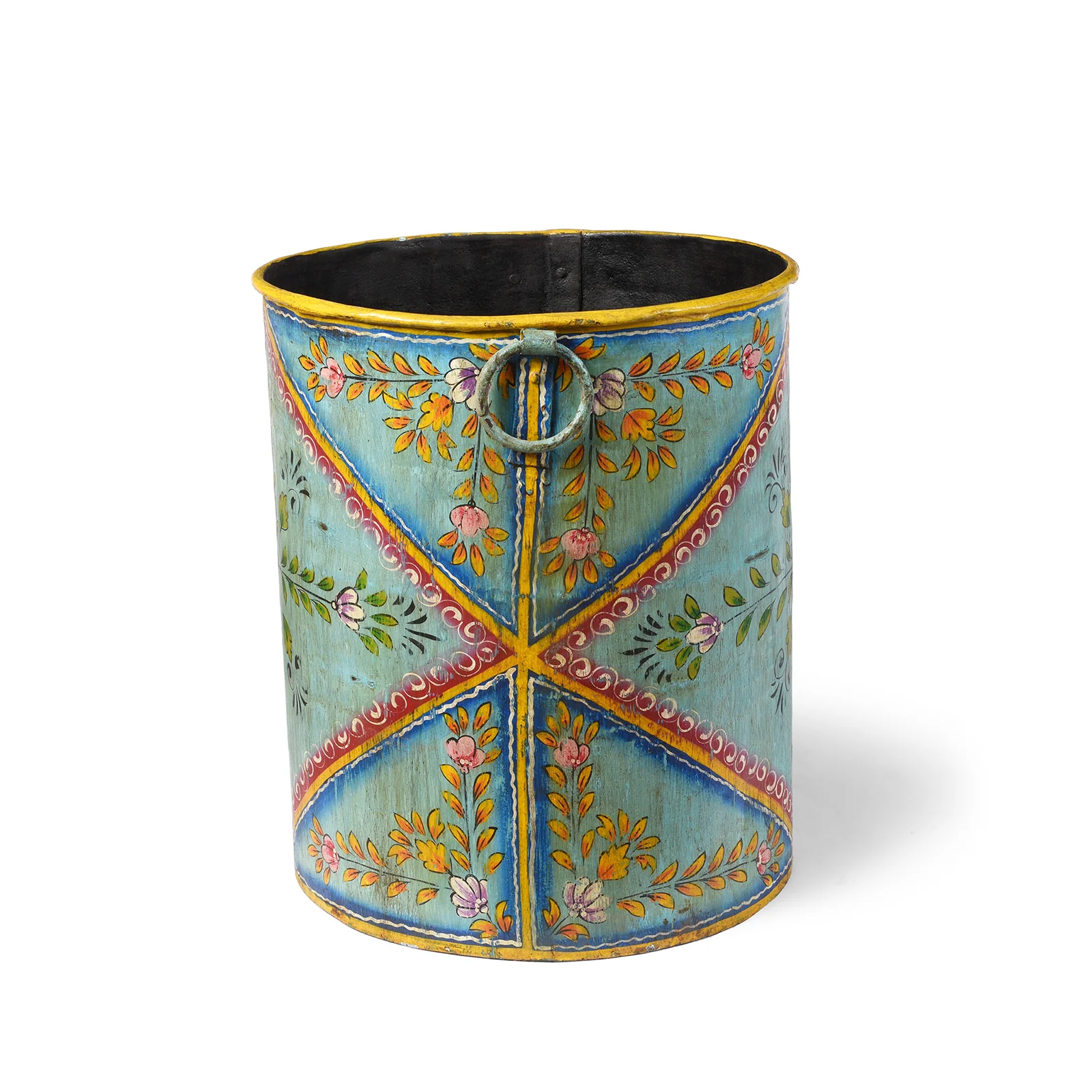 Blue Floral Rajasthani Metal Bin / Planter - Image 3
