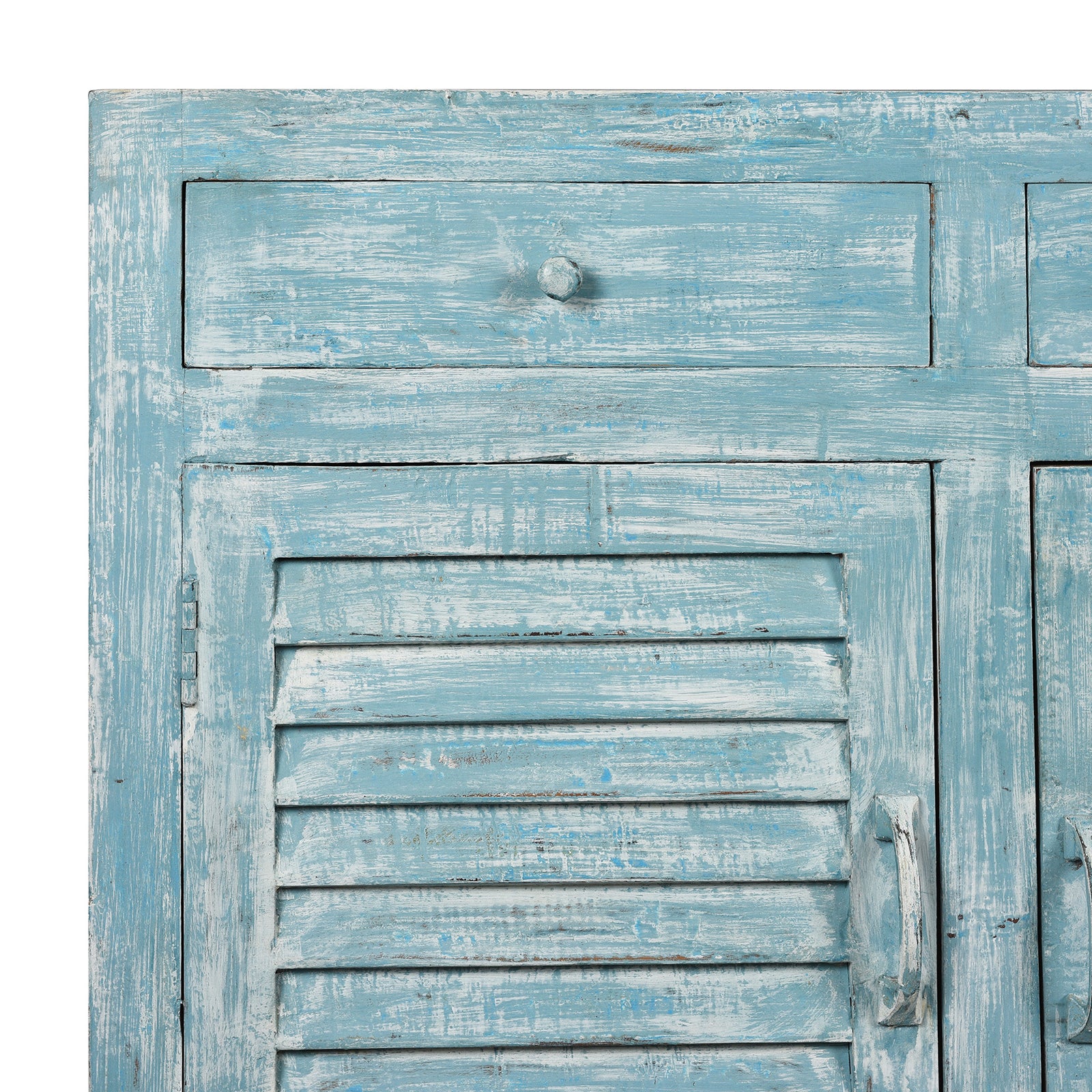 3 Door Louvre Sideboard - Blue Painted Reclaimed Teak - Image 2