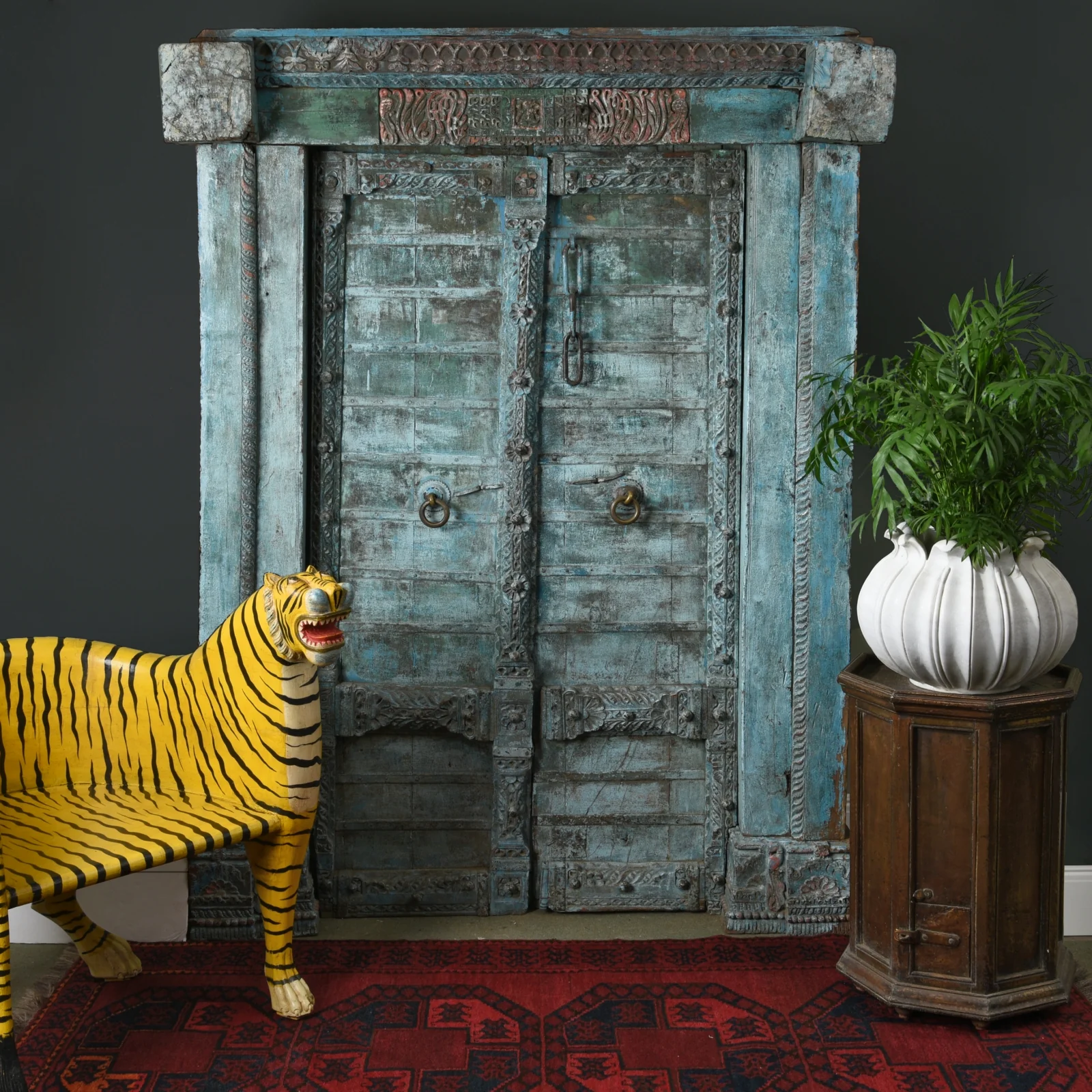 Blue Painted Indian Door & Frame - Early 19th Century