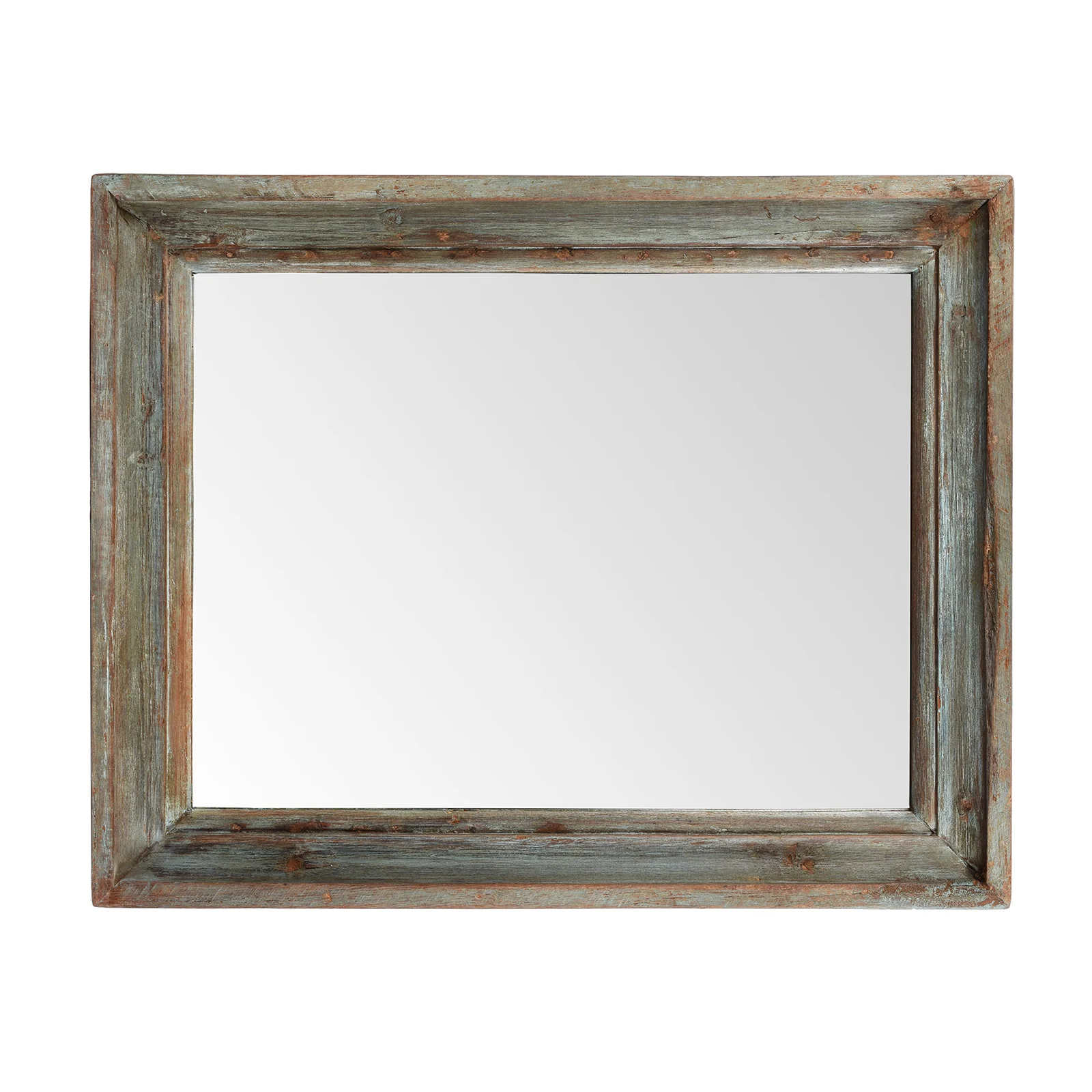 Blue Painted Mirror Made From Old Architectural Teak - Image 2