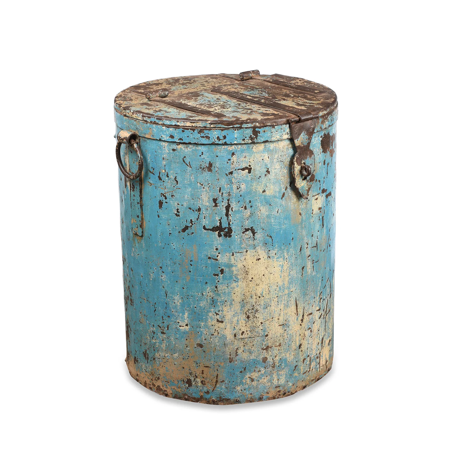 Blue Painted Iron Grain Storage Bin From Rajasthan - Ca 1920 - Image 3