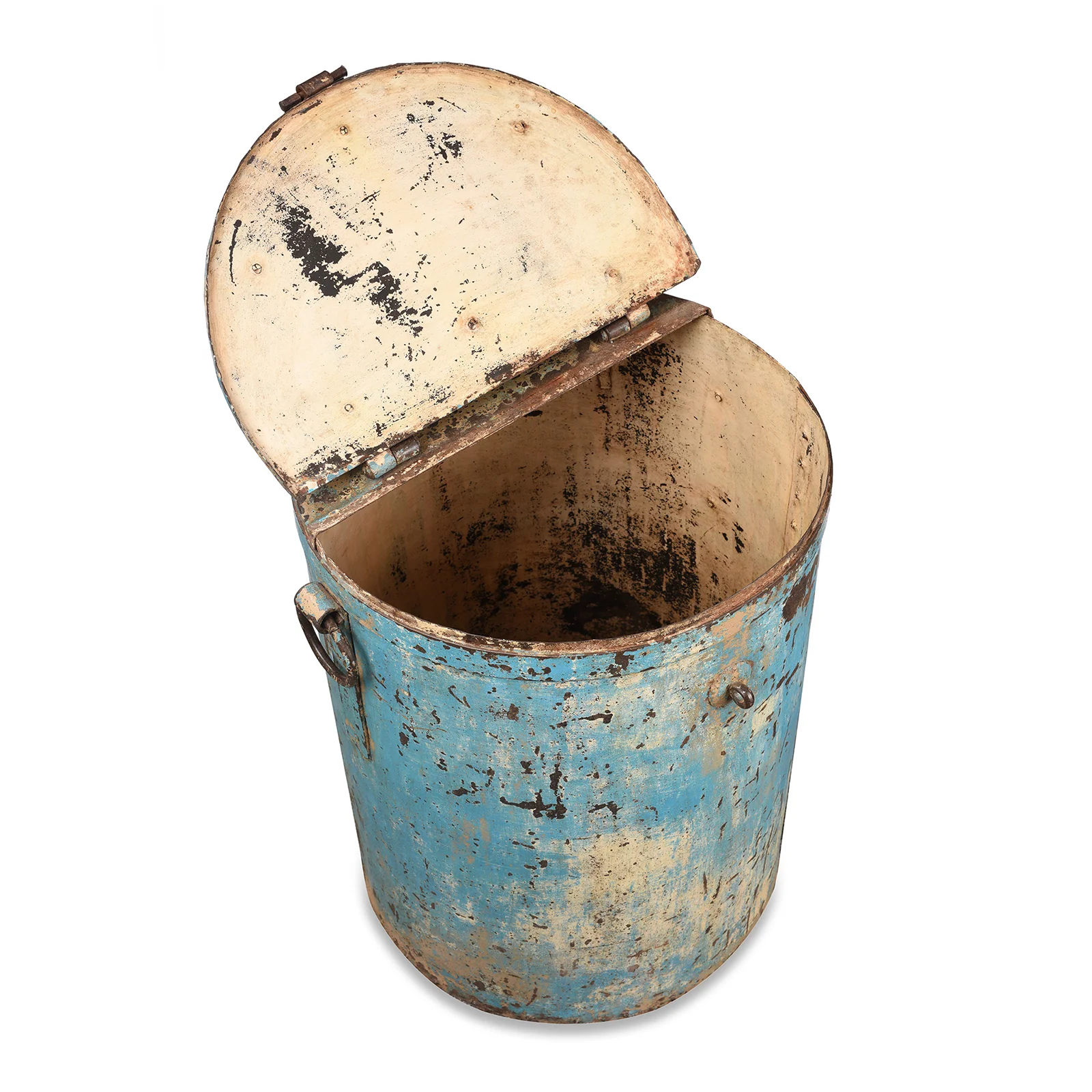 Blue Painted Iron Grain Storage Bin From Rajasthan - Ca 1920 - Image 4