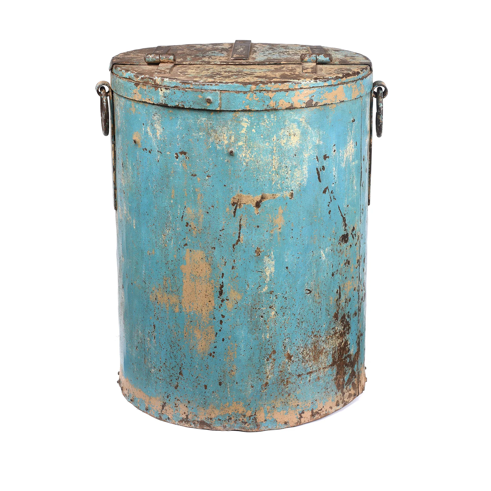 Blue Painted Iron Grain Storage Bin From Rajasthan - Ca 1920 - Image 5