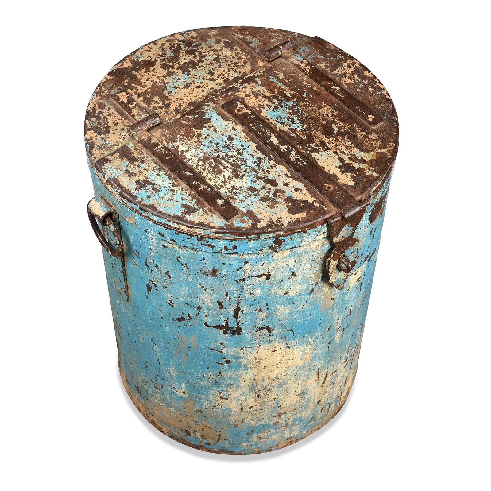 Blue Painted Iron Grain Storage Bin From Rajasthan - Ca 1920 - Image 6
