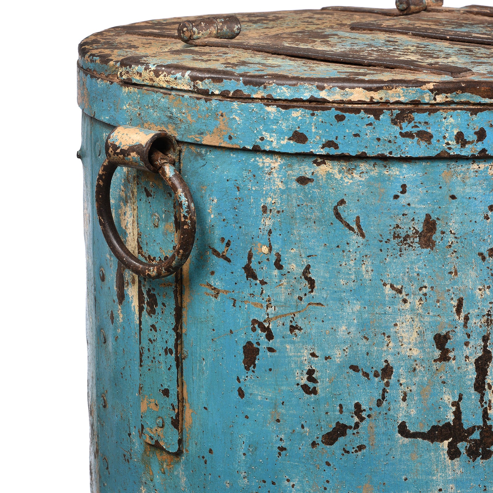 Blue Painted Iron Grain Storage Bin From Rajasthan - Ca 1920 - Image 8