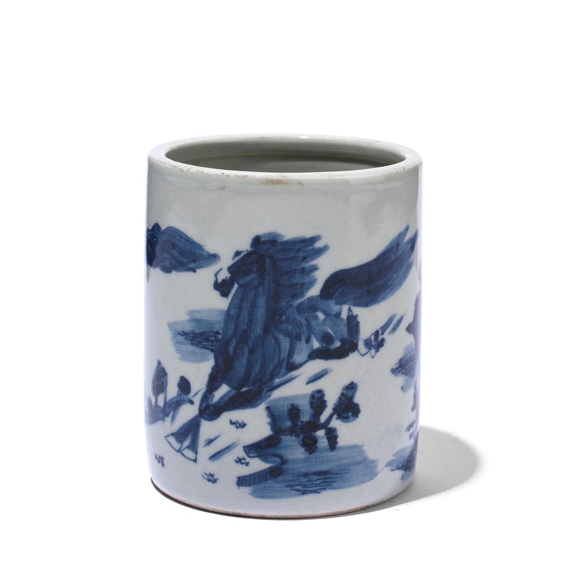 Blue & White Porcelain Calligraphy Brush Pot Horse Design - Image 2