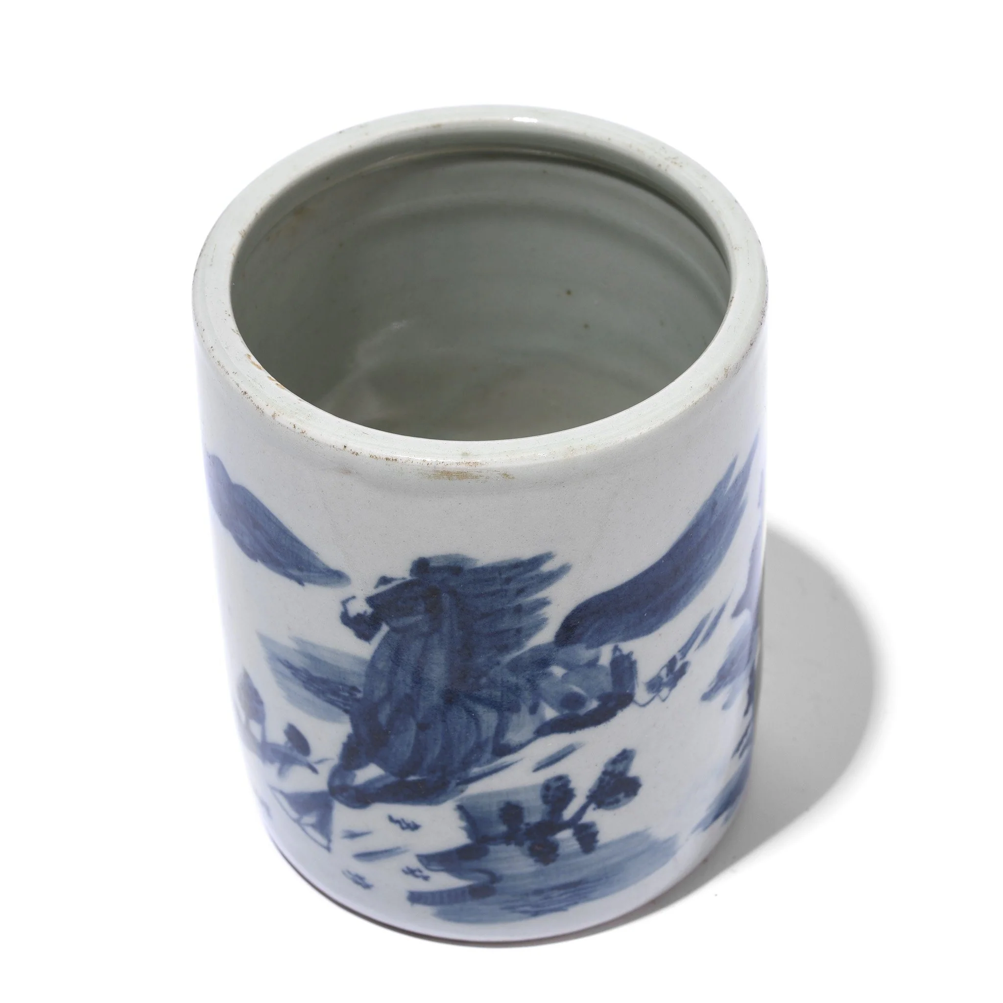 Blue & White Porcelain Calligraphy Brush Pot Horse Design - Image 3
