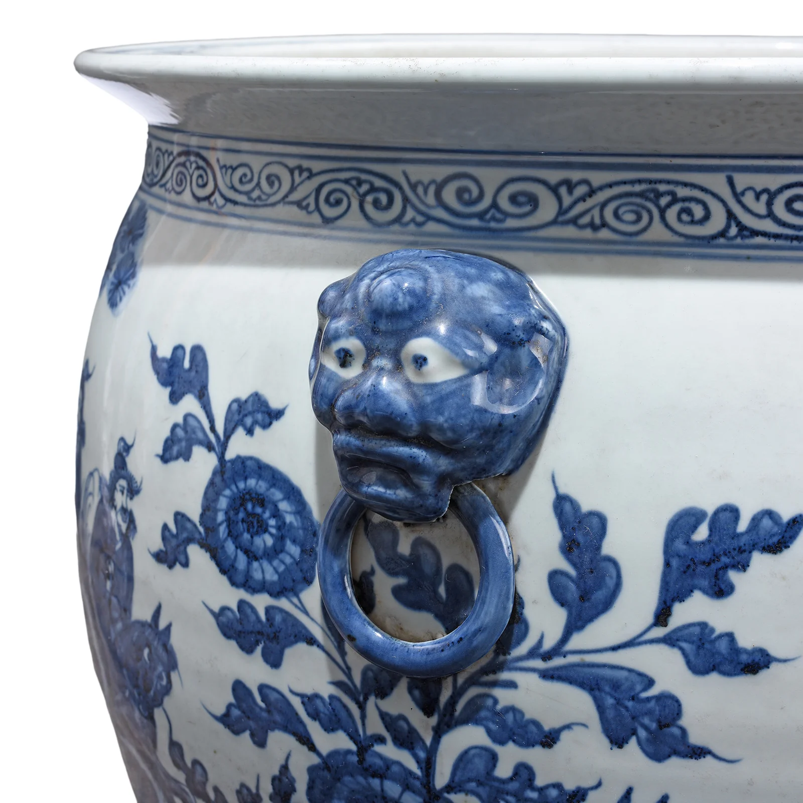 Blue & White Porcelain Fish Bowl Planter - Pastoral Scene - Image 5