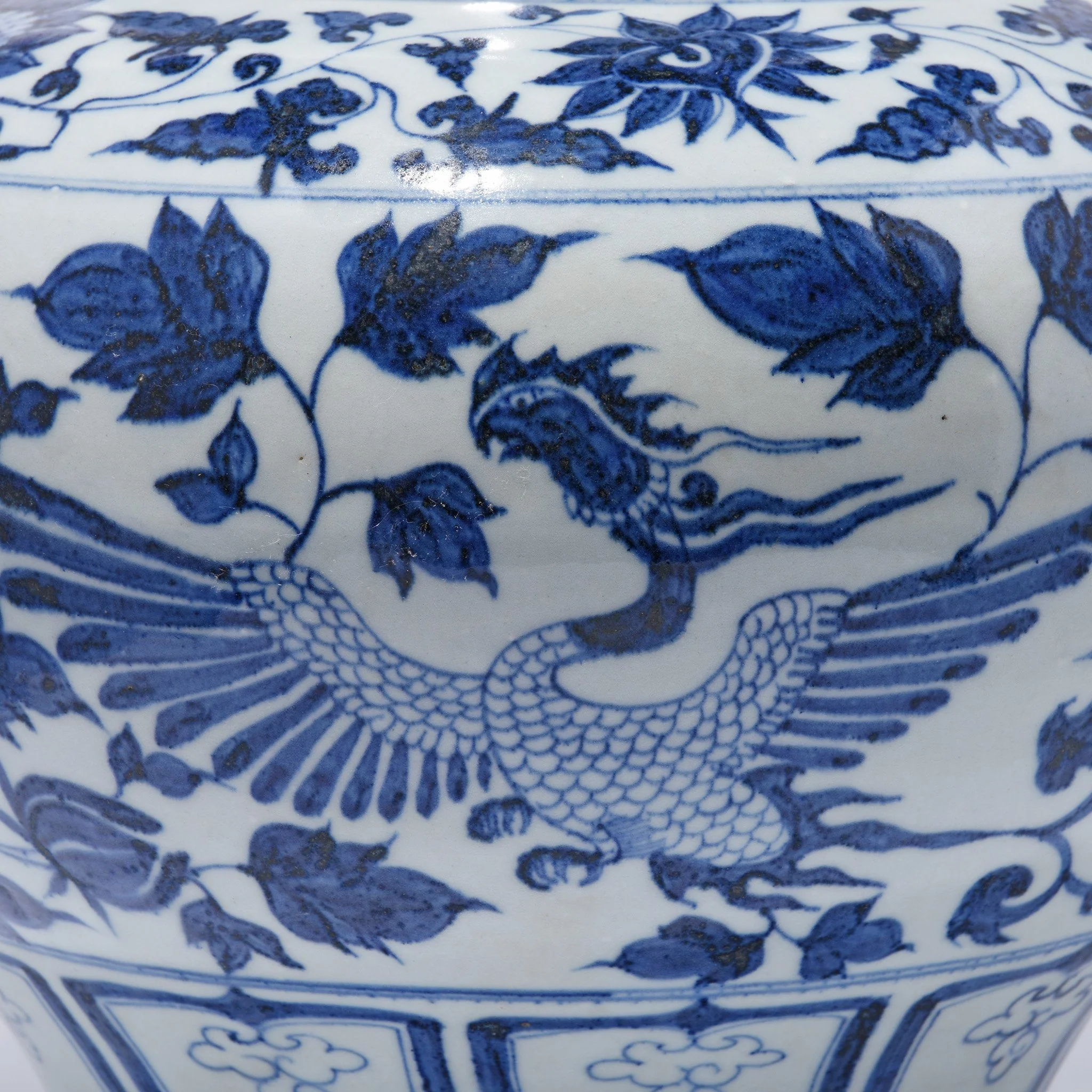 Blue & White Porcelain Jardinière - Peonies & Phoenix - Image 3