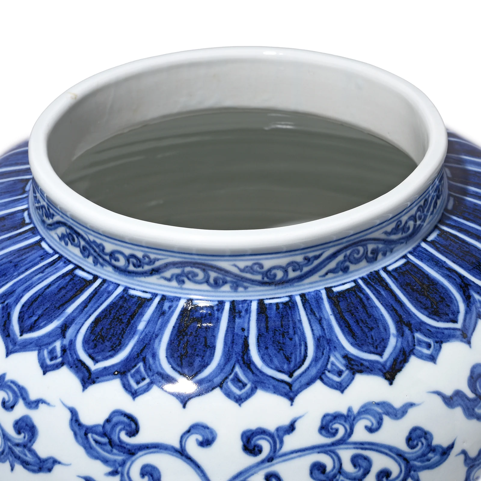 Blue & White Porcelain Lidded Urn - Lotus - Image 4