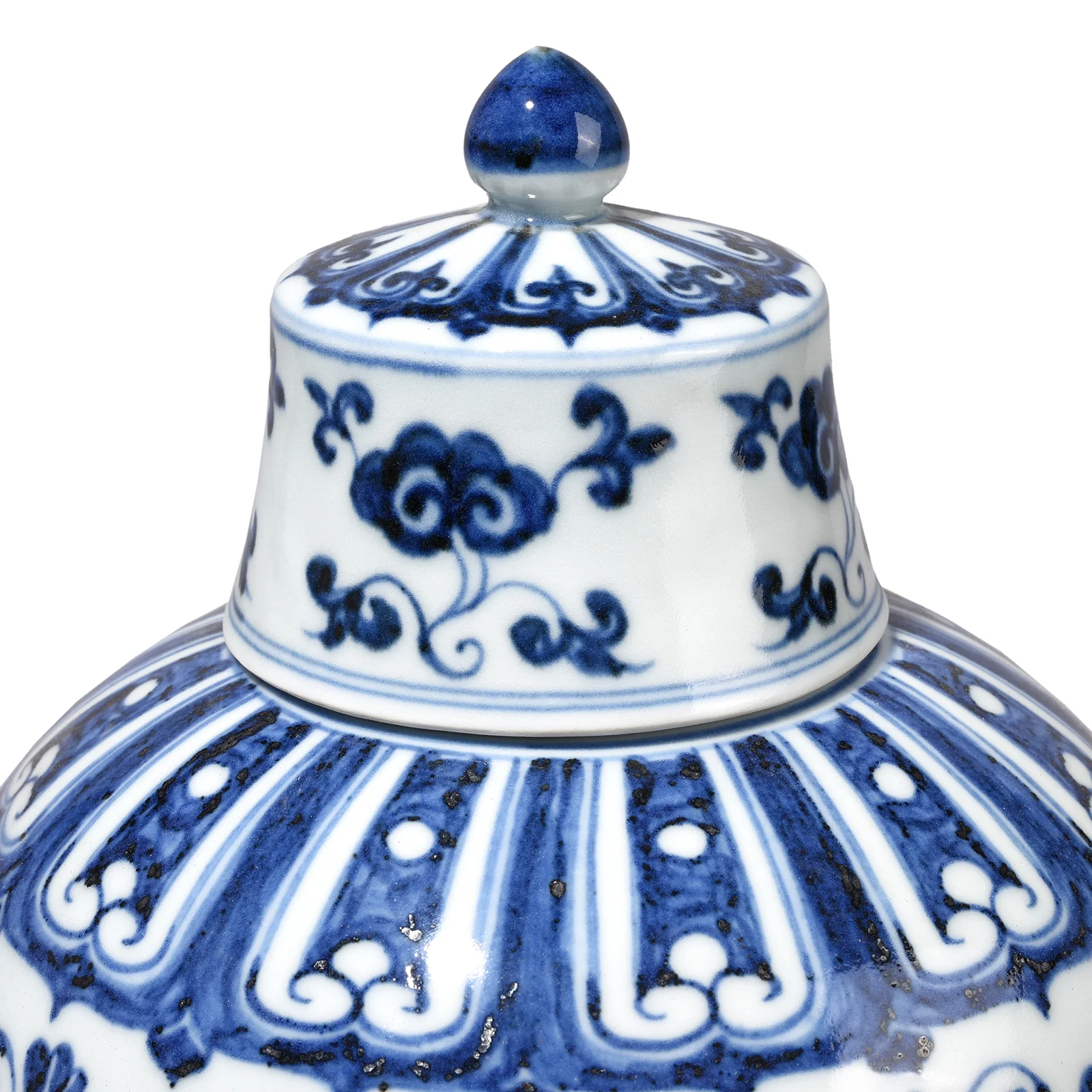 Blue & White Porcelain Lidded Temple Jar - Lotus - Image 4
