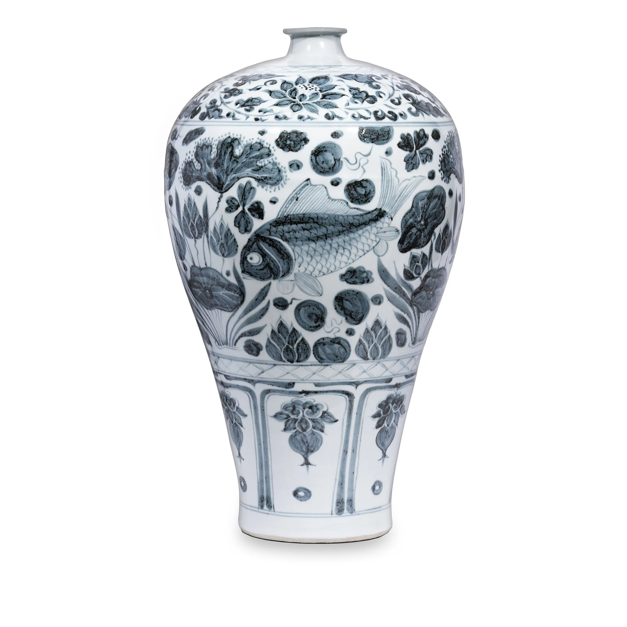 Blue & White Porcelain Meiping Vase - Fish Design