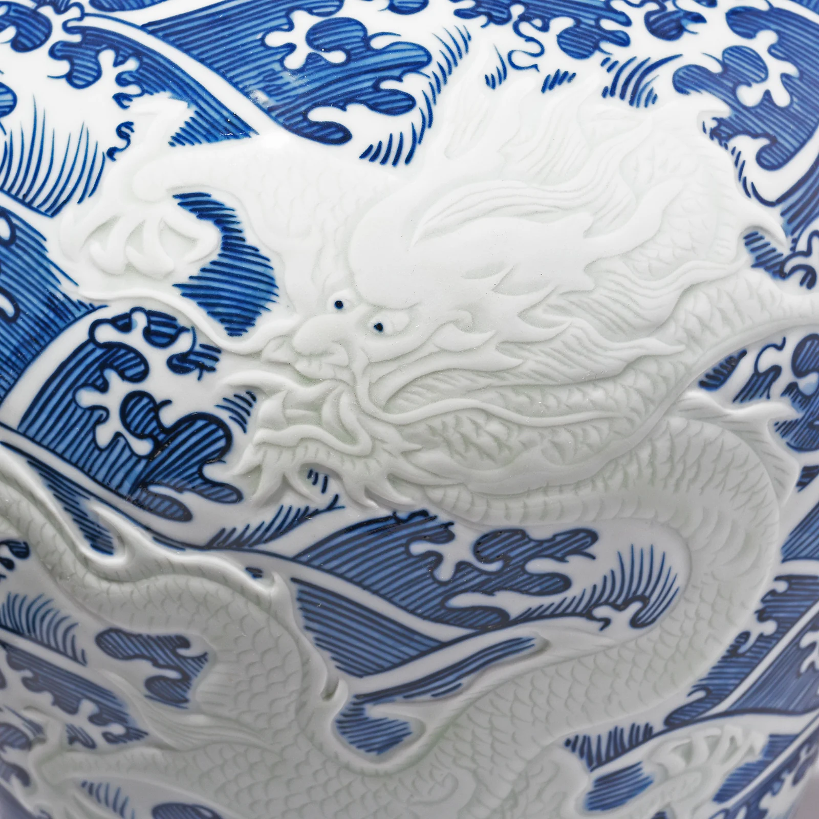Blue & White Porcelain Meiping Vase - Wave Dragon - Image 3