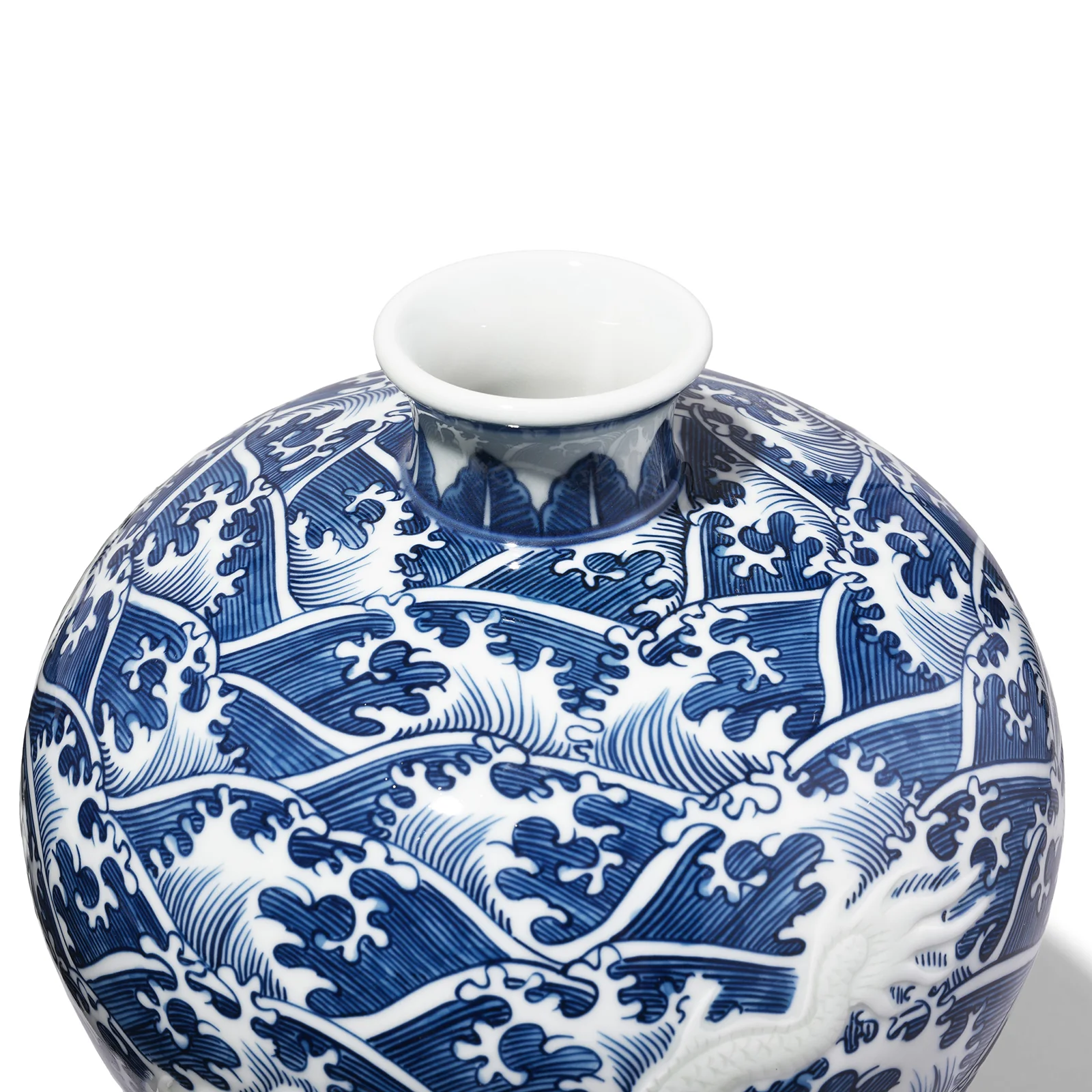 Blue & White Porcelain Meiping Vase - Wave Dragon - Image 4