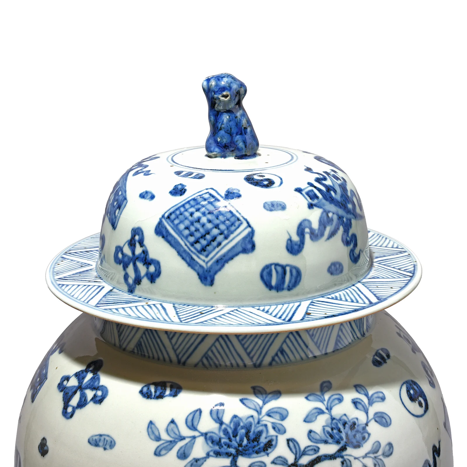 Blue & White Porcelain Temple Jar - Lucky Symbols Design - Image 2