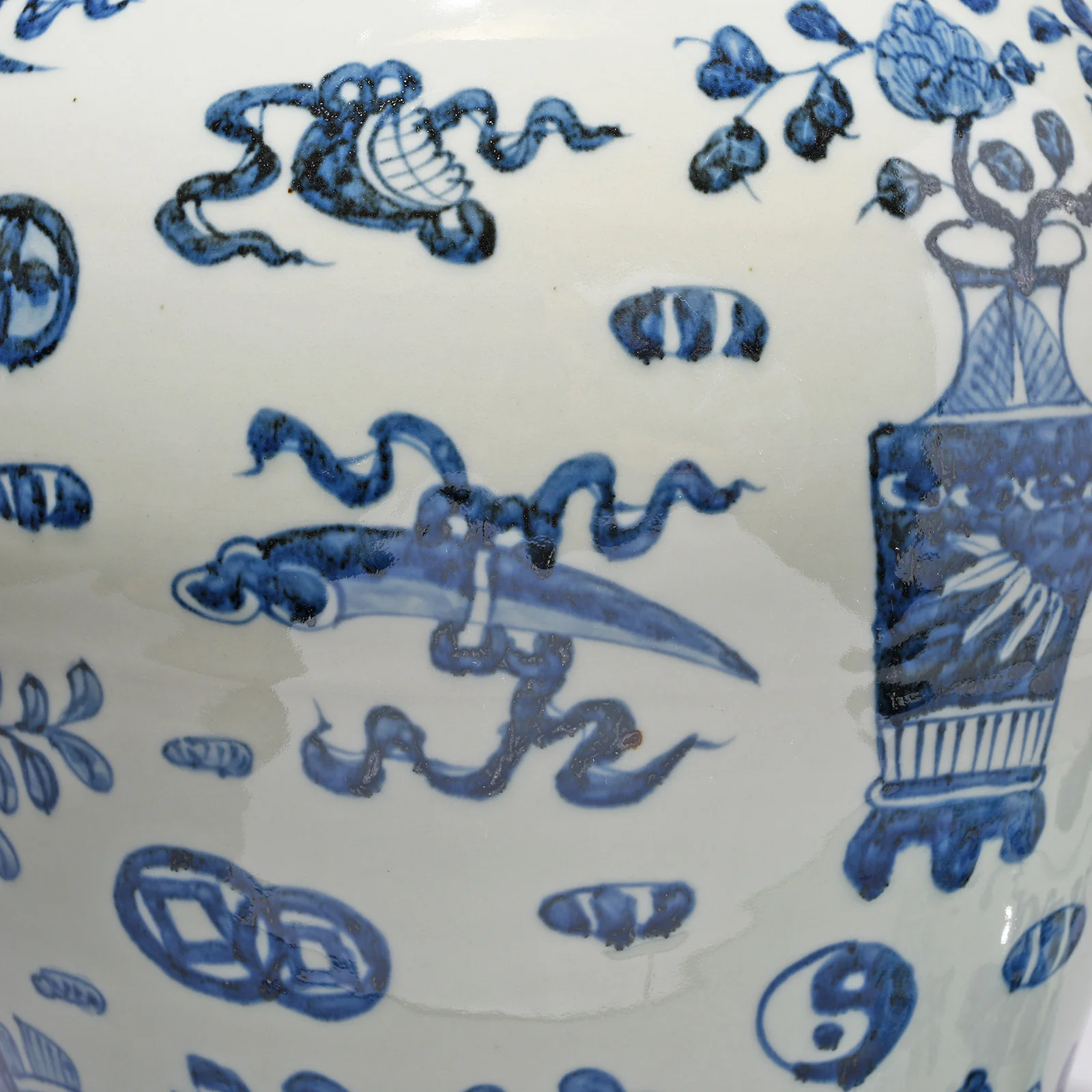 Blue & White Porcelain Temple Jar - Lucky Symbols Design - Image 4
