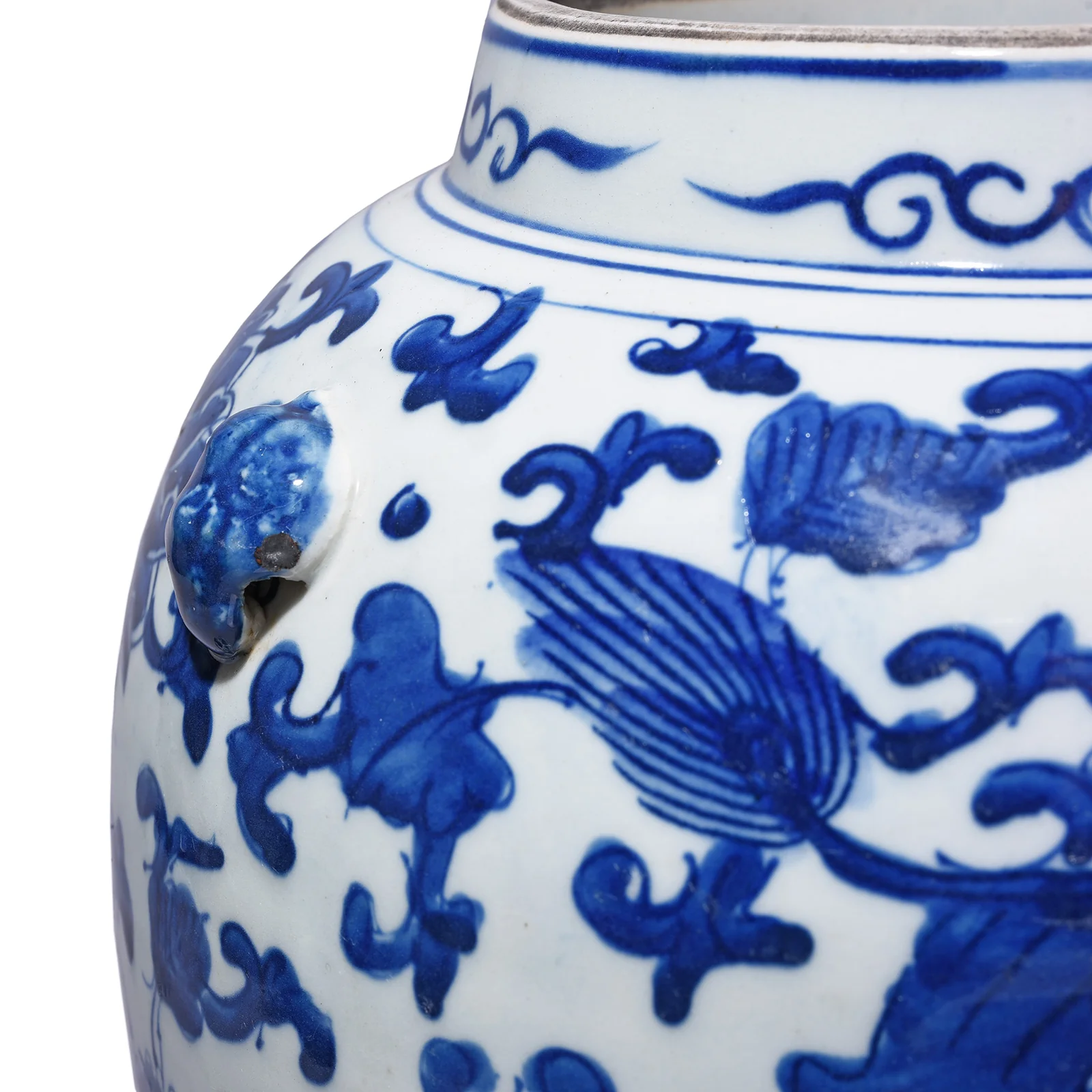 Blue & White Porcelain Temple Jar - Phoenix, Qilin & Lotus - Image 6