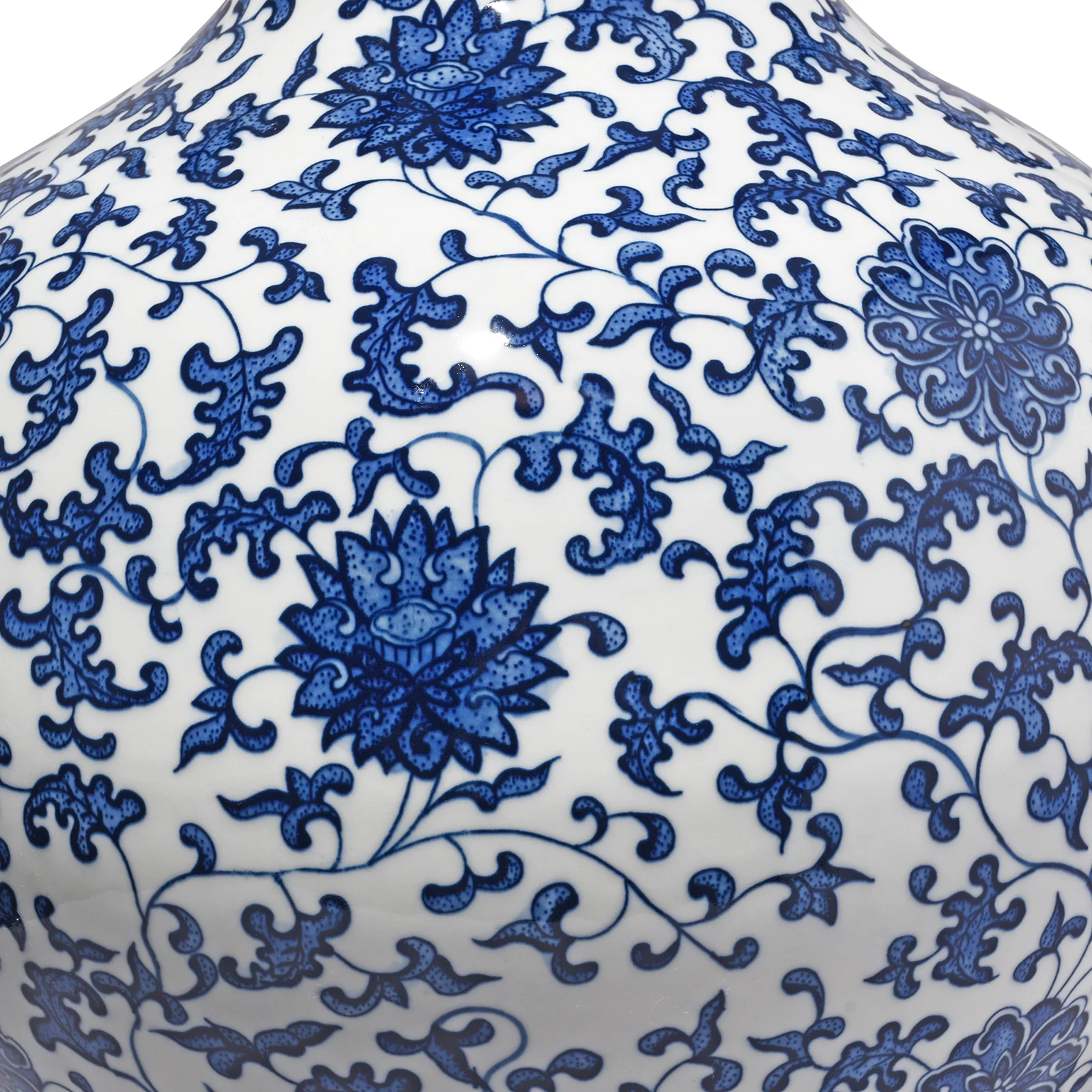 Large Blue & White Porcelain Tianqiuping Vase - Chrysanthemum - Image 3