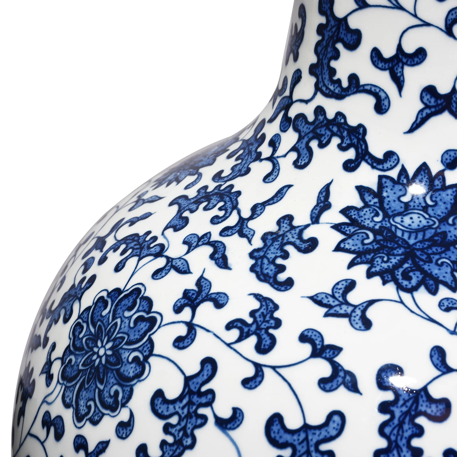 Large Blue & White Porcelain Tianqiuping Vase - Chrysanthemum - Image 5