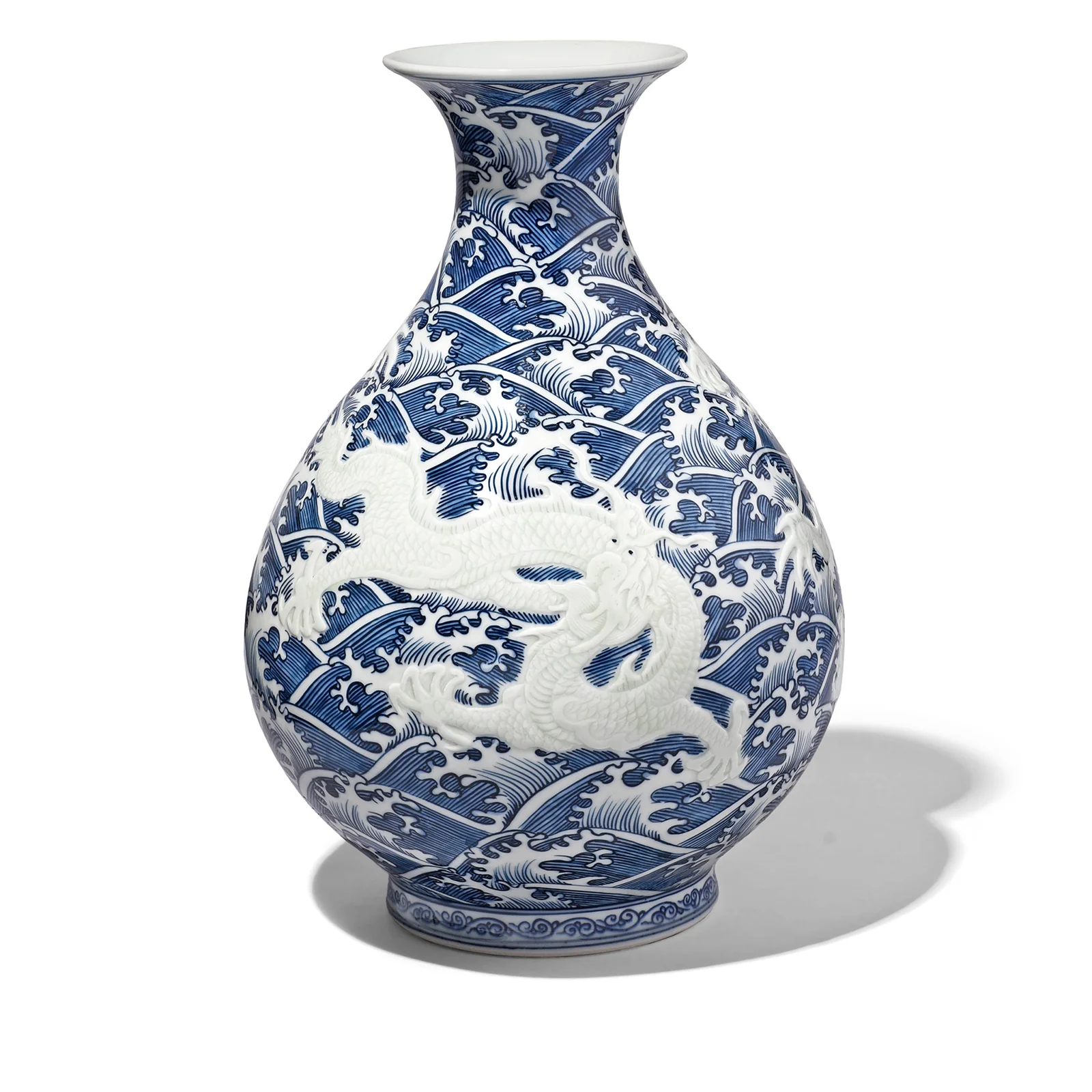 Blue & White Porcelain Yuhuchunping Vase - Wave Dragons - Image 3