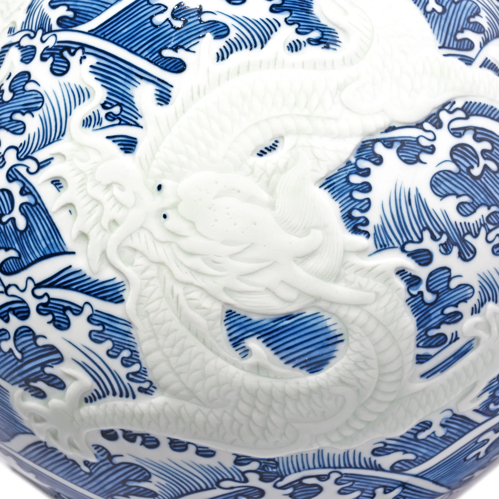 Blue & White Porcelain Yuhuchunping Vase - Wave Dragons - Image 5