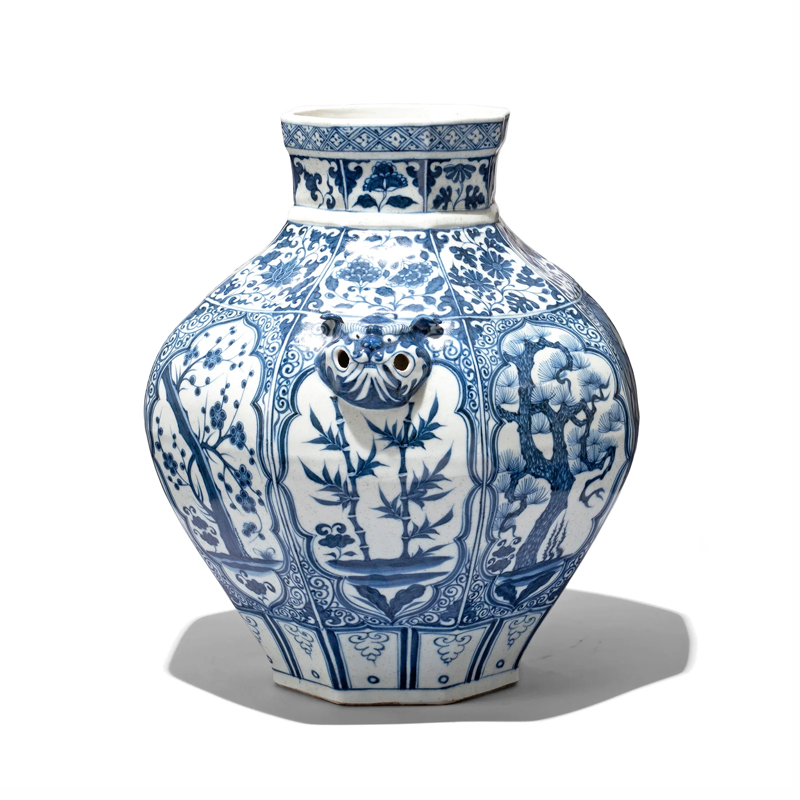 Blue & White Porcelain Octagonal Wine Jar Vase - Image 3