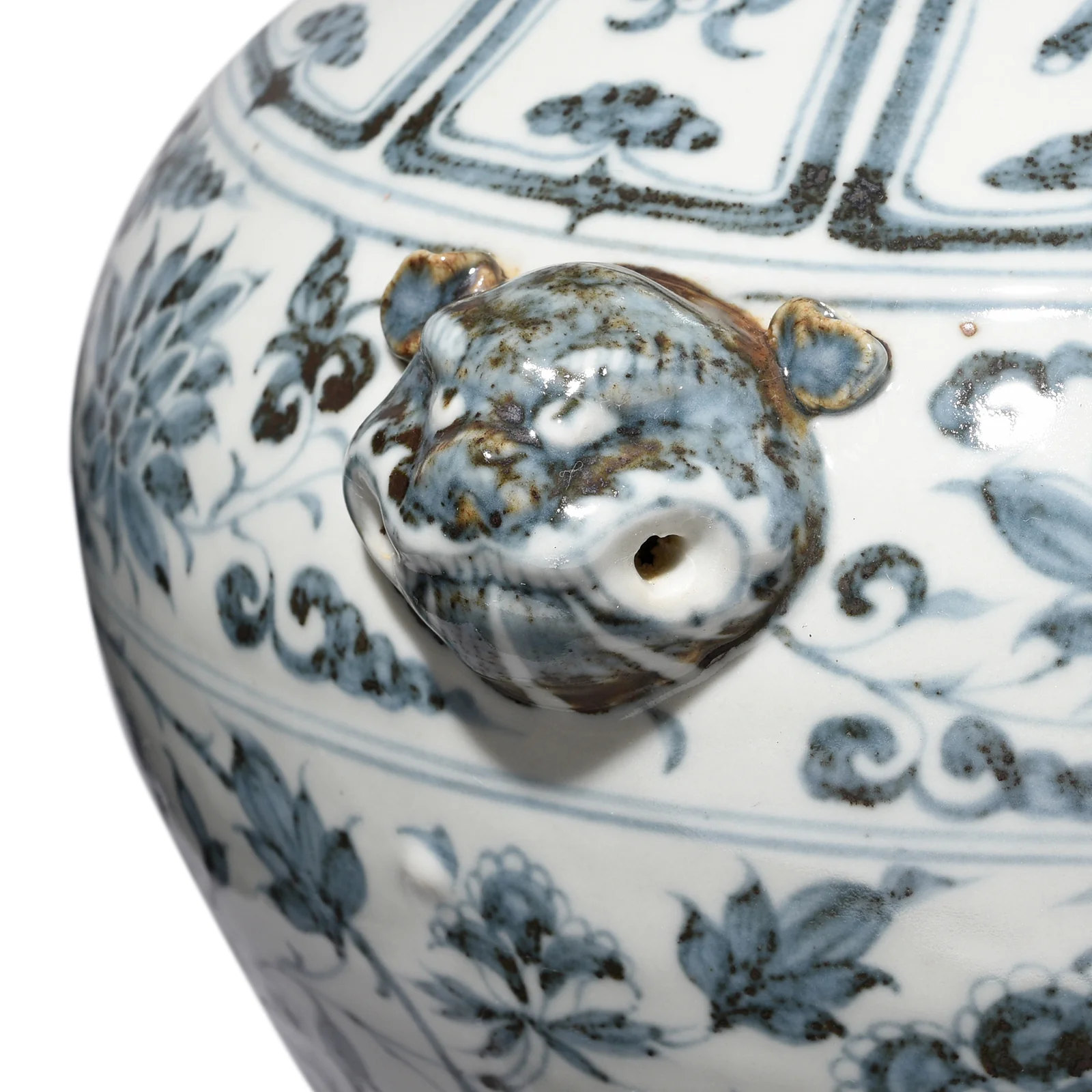 Hongwu Blue & White Porcelain Wine Jar - Peonies & Lotus - Image 3