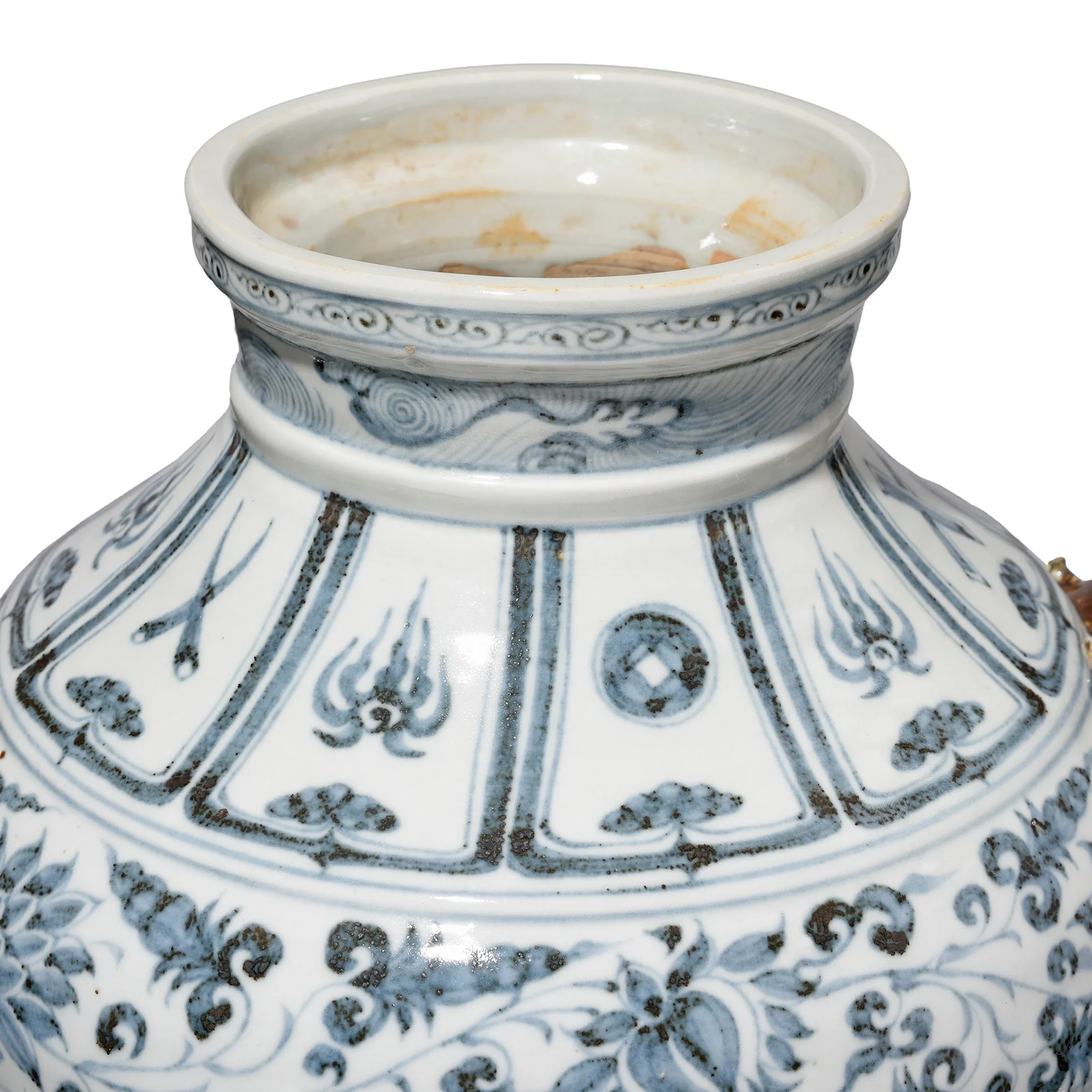 Hongwu Blue & White Porcelain Wine Jar - Peonies & Lotus - Image 4