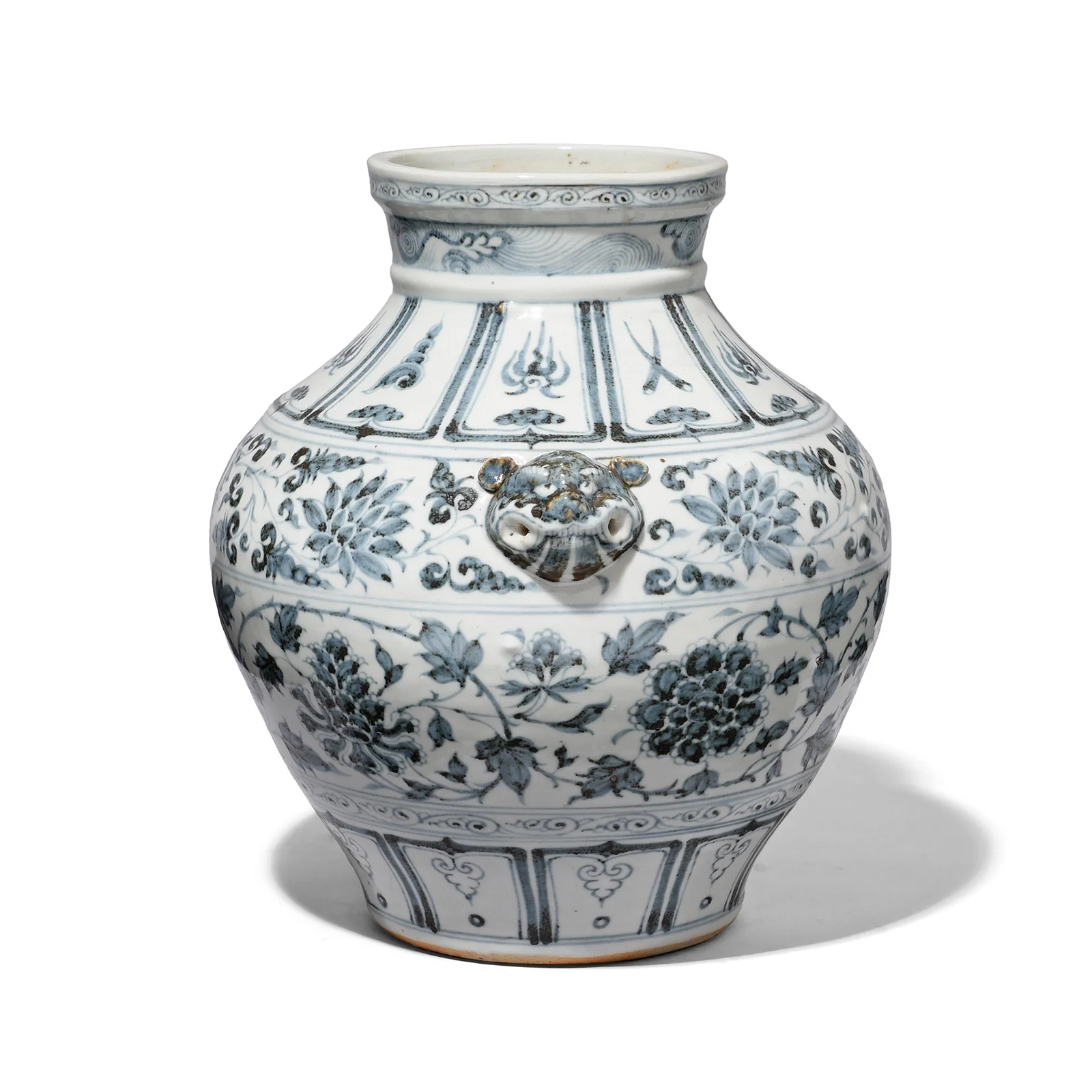 Hongwu Blue & White Porcelain Wine Jar - Peonies & Lotus - Image 5