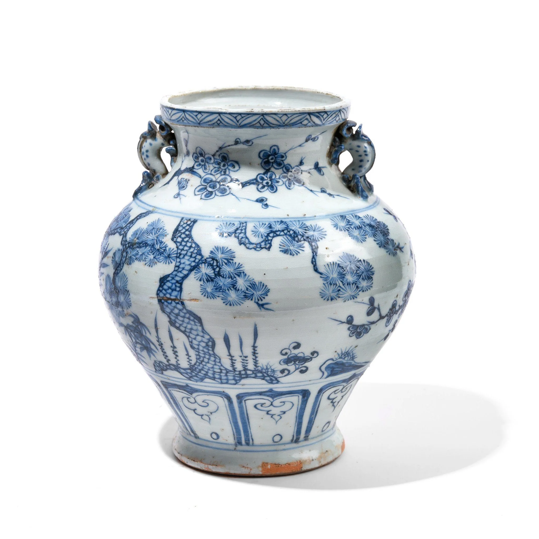 Blue & White Wine Jar Vase - Pine Tree Design - Image 2
