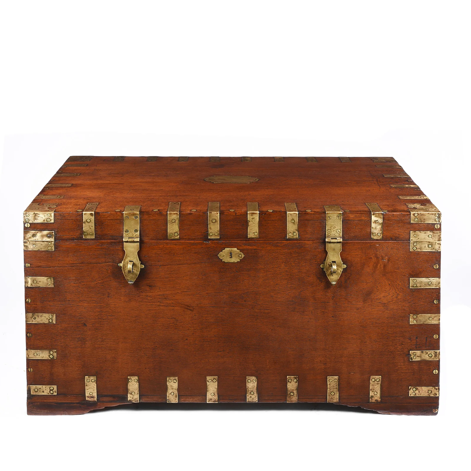 Brass Bound Teak Military Chest From Hyderabad -19th Century