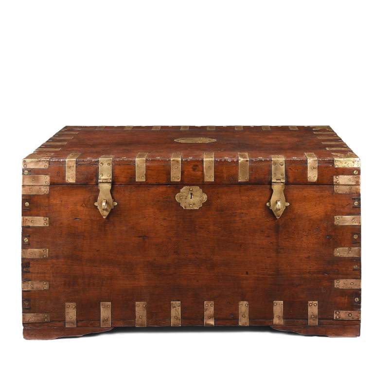 Brass Bound Teak Indian Military Chest - 19thC