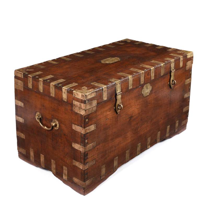 Brass Bound Teak Indian Military Chest - 19thC - Image 2