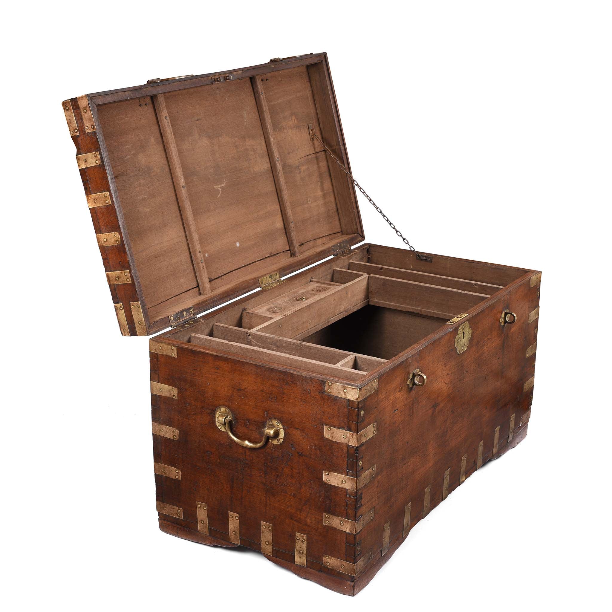 Brass Bound Teak Indian Military Chest - 19thC - Image 3