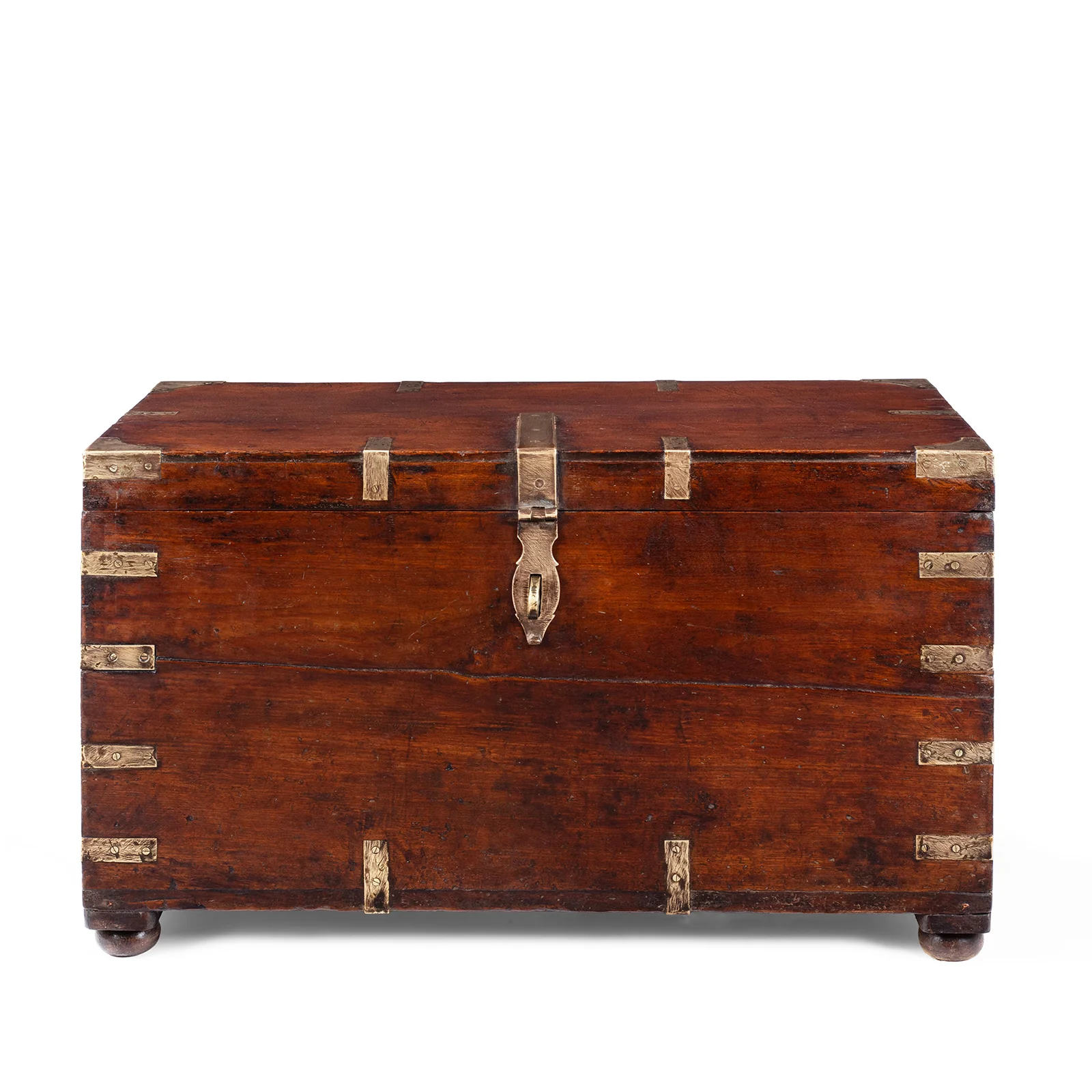 Brass Bound Military Chest From Rajasthan - 19th Century