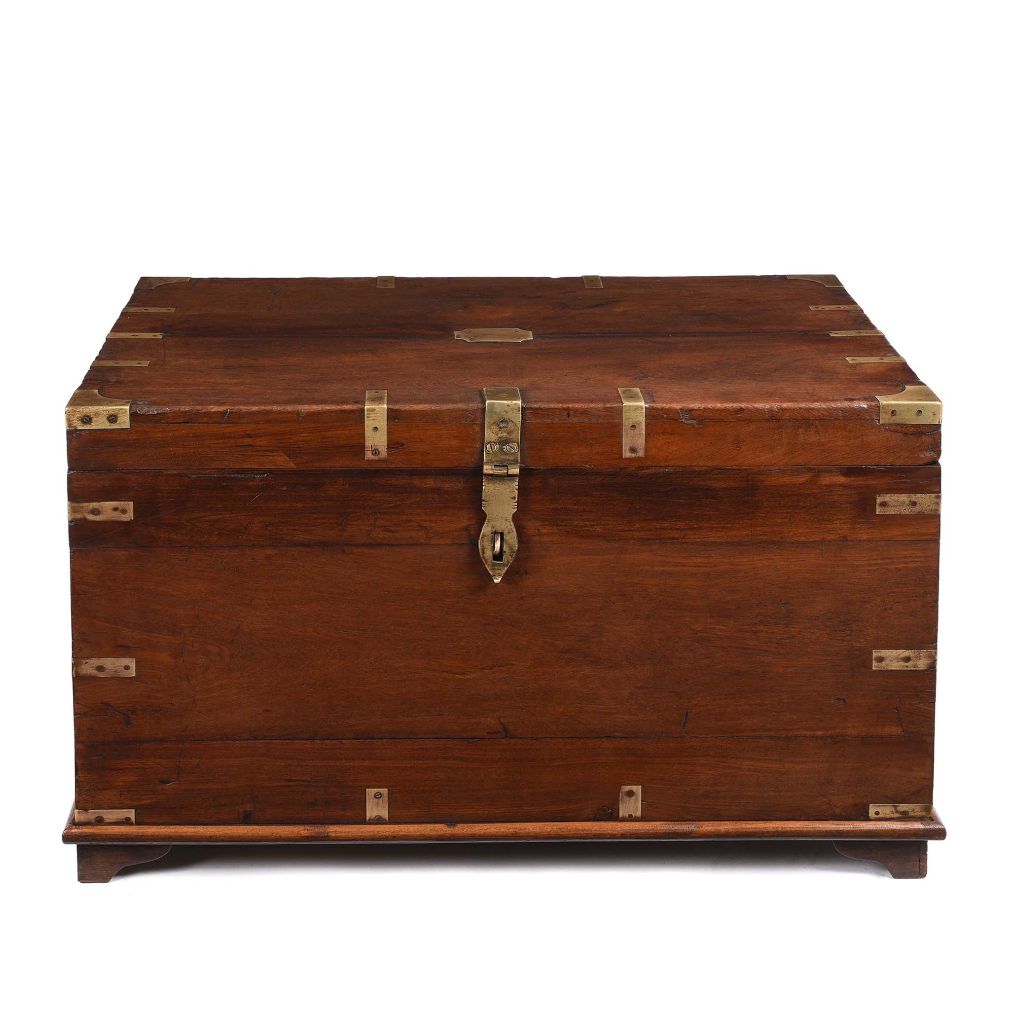 Brass Bound Teak Military Chest From Rajasthan  -19thC