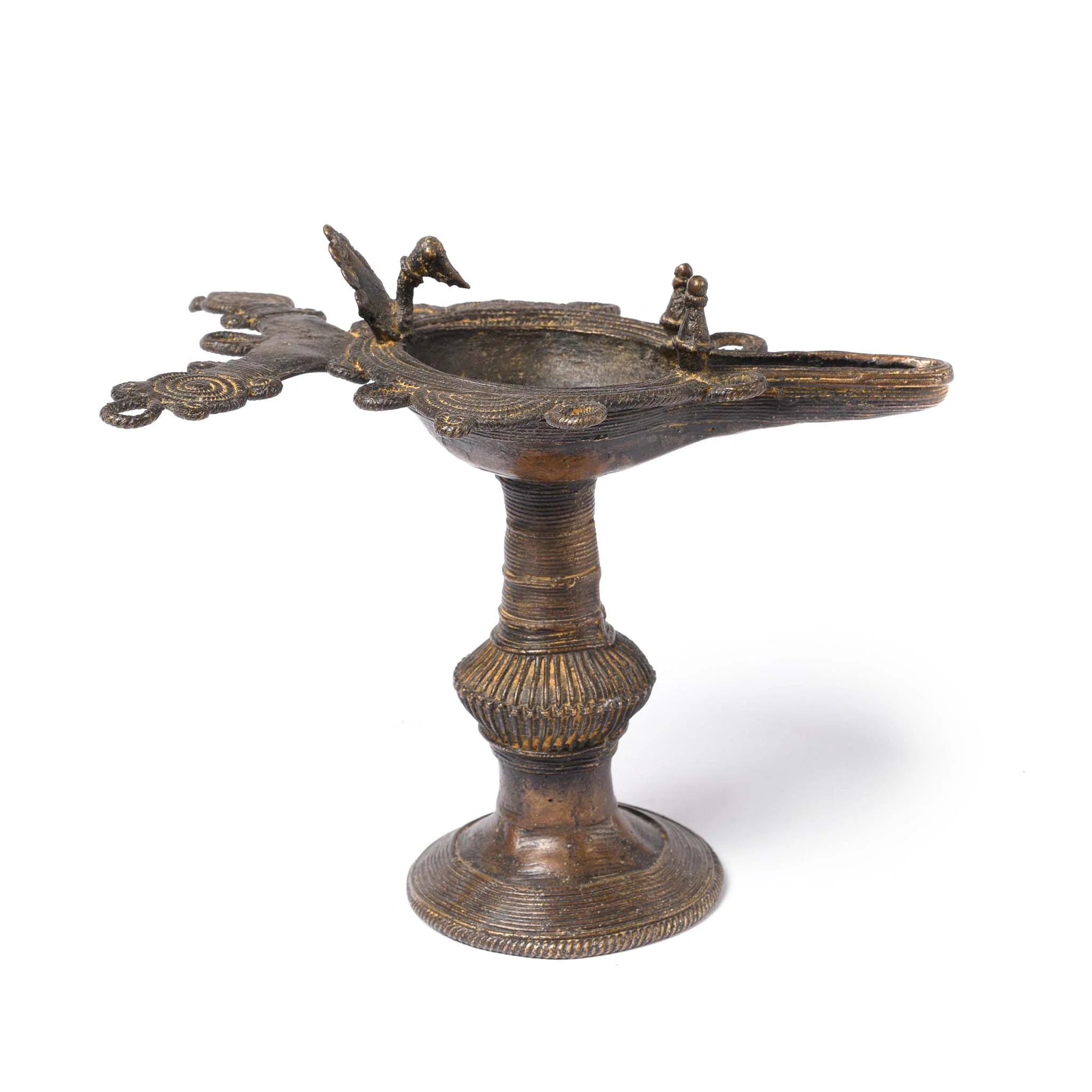 Brass Dhokra Work Oil Lamp From Chhattisgarh - Ca 1910