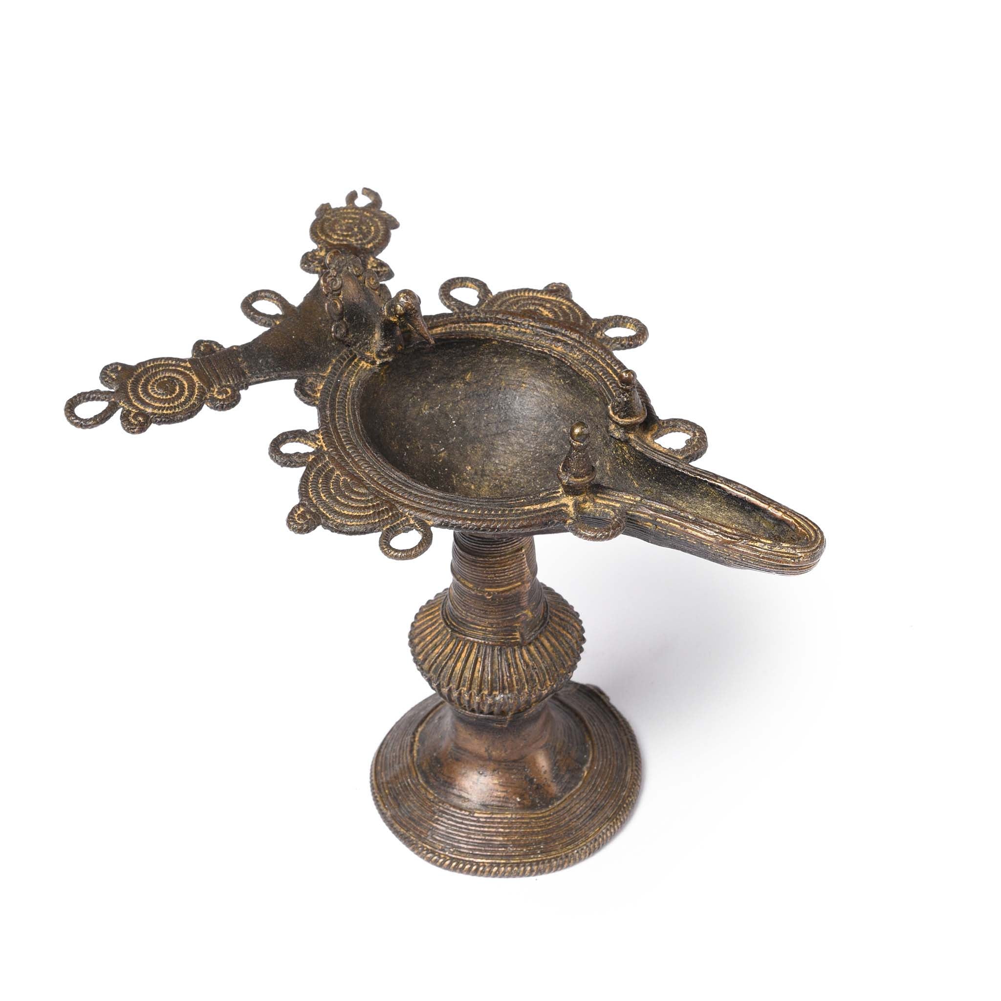 Brass Dhokra Work Oil Lamp From Chhattisgarh - Ca 1910 - Image 2